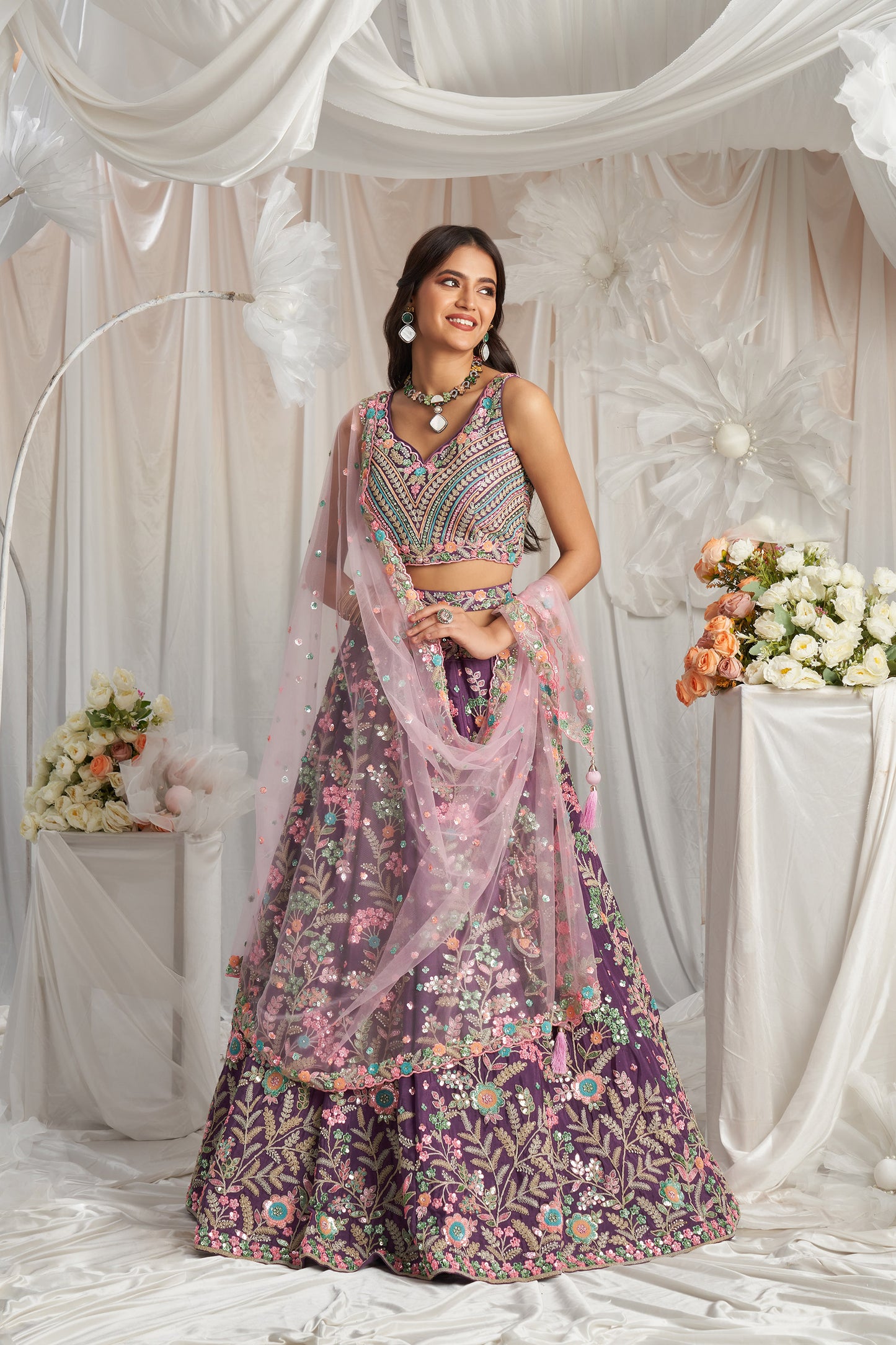 Purple Georgette Sequins embroidery Engagement Lehenga Choli