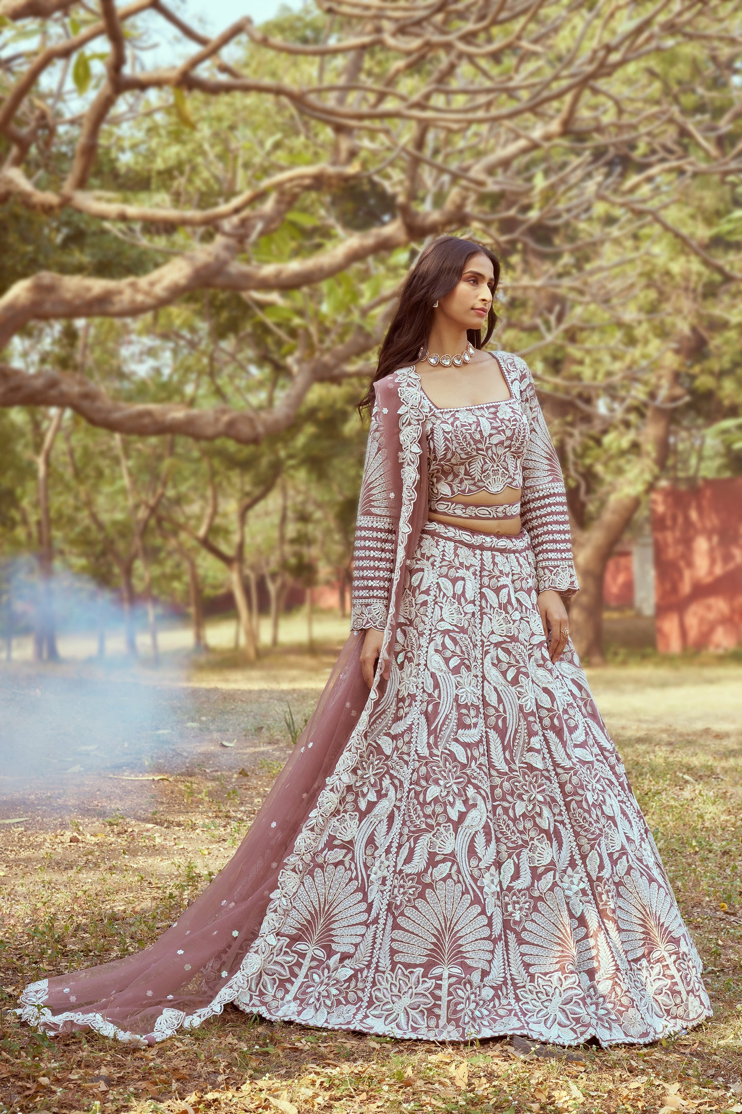 Rose Gold Pure Satin Sequins embroidery Bridal Lehenga