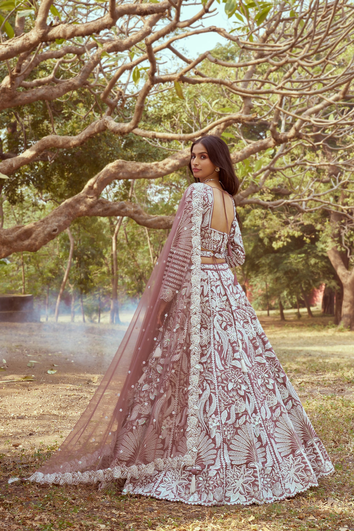 Rose Gold Pure Satin Sequins embroidery Bridal Lehenga