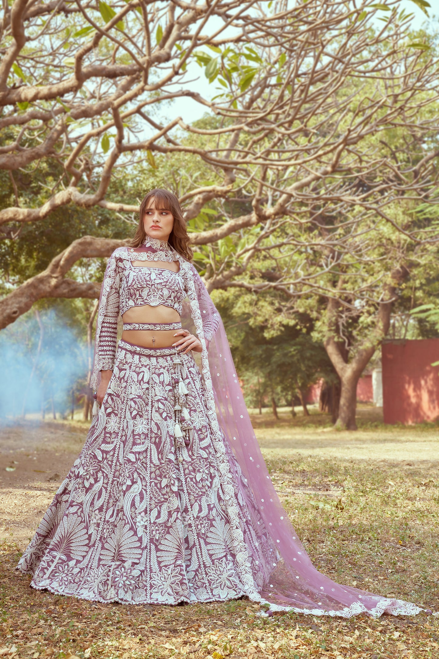 Lavender Pure Satin Sequins embroidery Bridal Lehenga