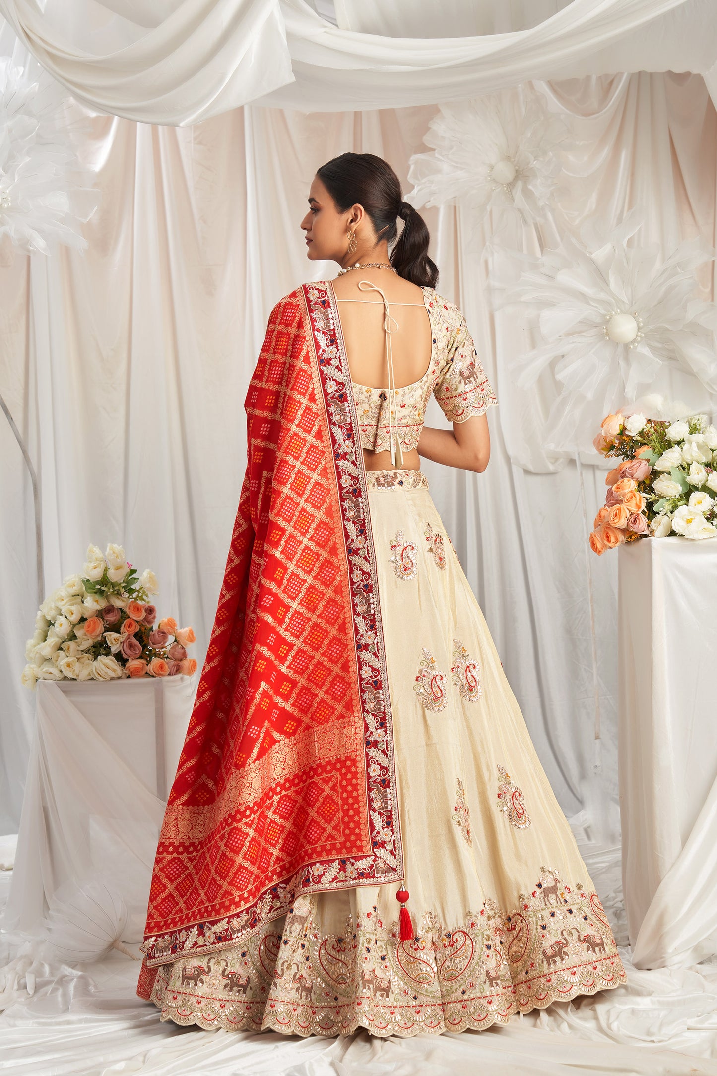 Red Tissue and Gotapatti embroidery Engagement Lehenga Choli