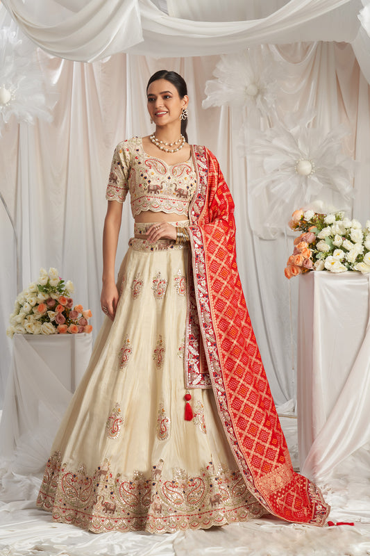 Red Tissue and Gotapatti embroidery Engagement Lehenga Choli