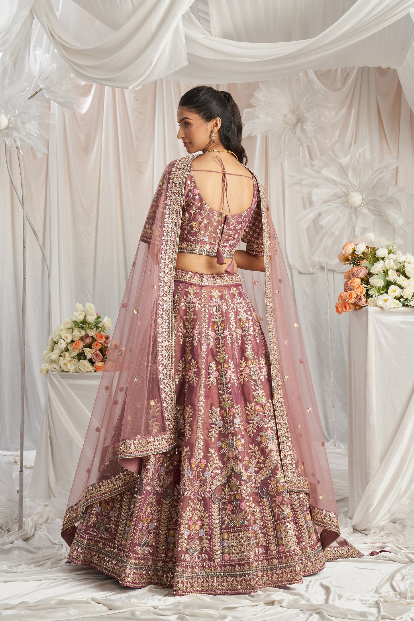 Lavender Bridel net and Gotapatti & Moti embroidery Engagement Lehenga Choli