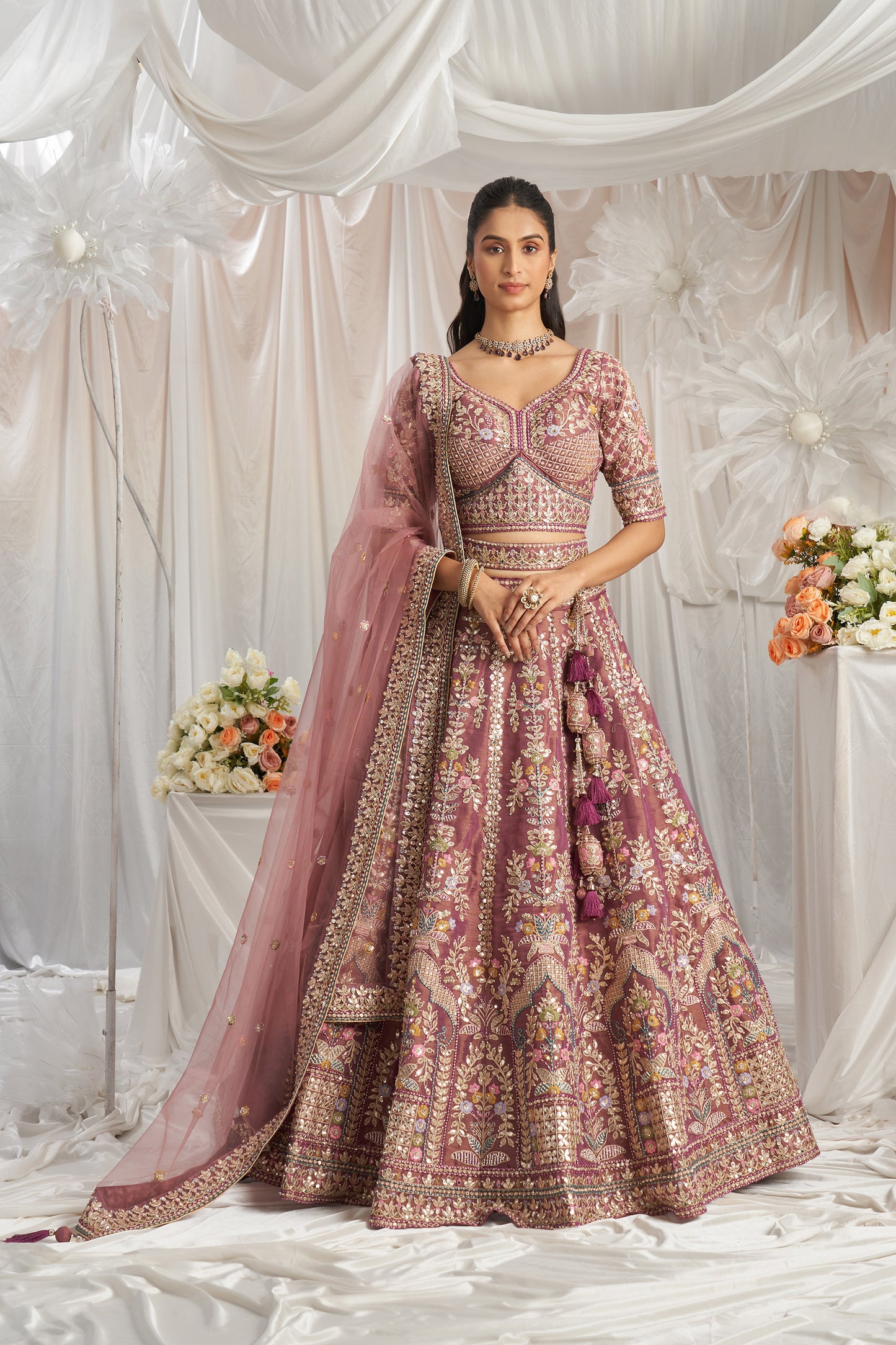 Lavender Bridel net and Gotapatti & Moti embroidery Engagement Lehenga Choli