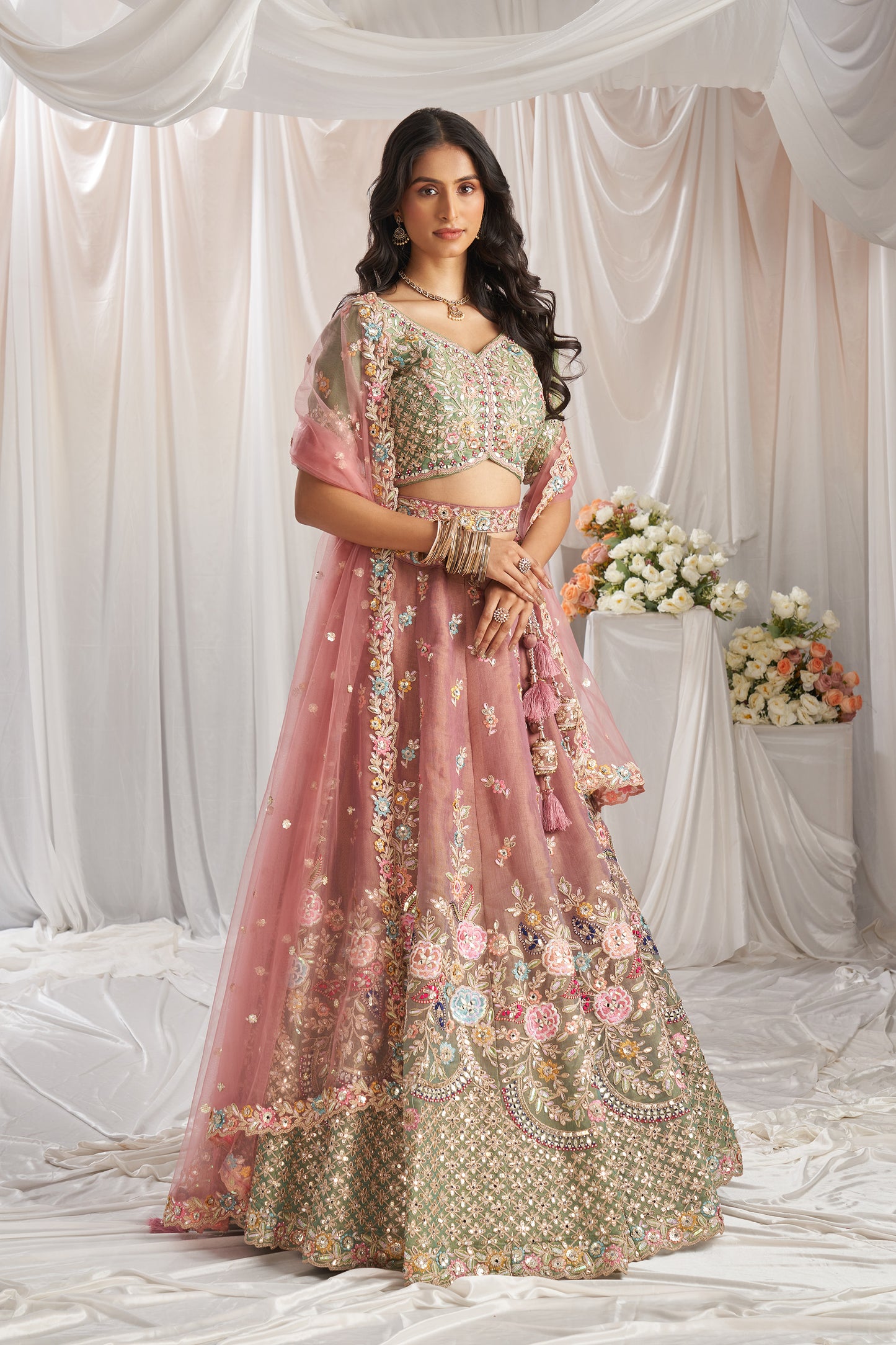 Sea Green shaded Bridel net and Gotapatti & Moti embroidery Designer Lehenga choli & Dupatta