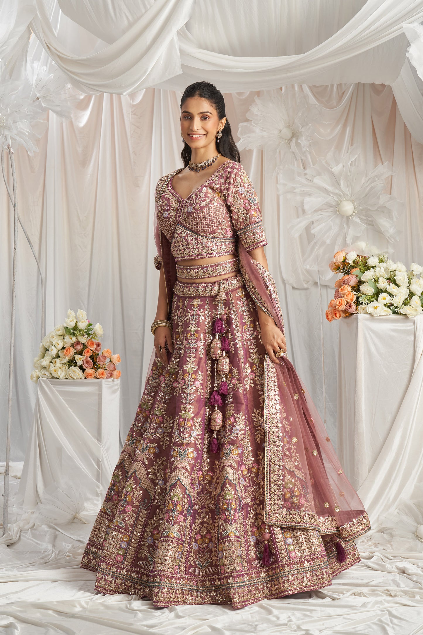 Lavender Bridel net and Gotapatti & Moti embroidery Engagement Lehenga Choli