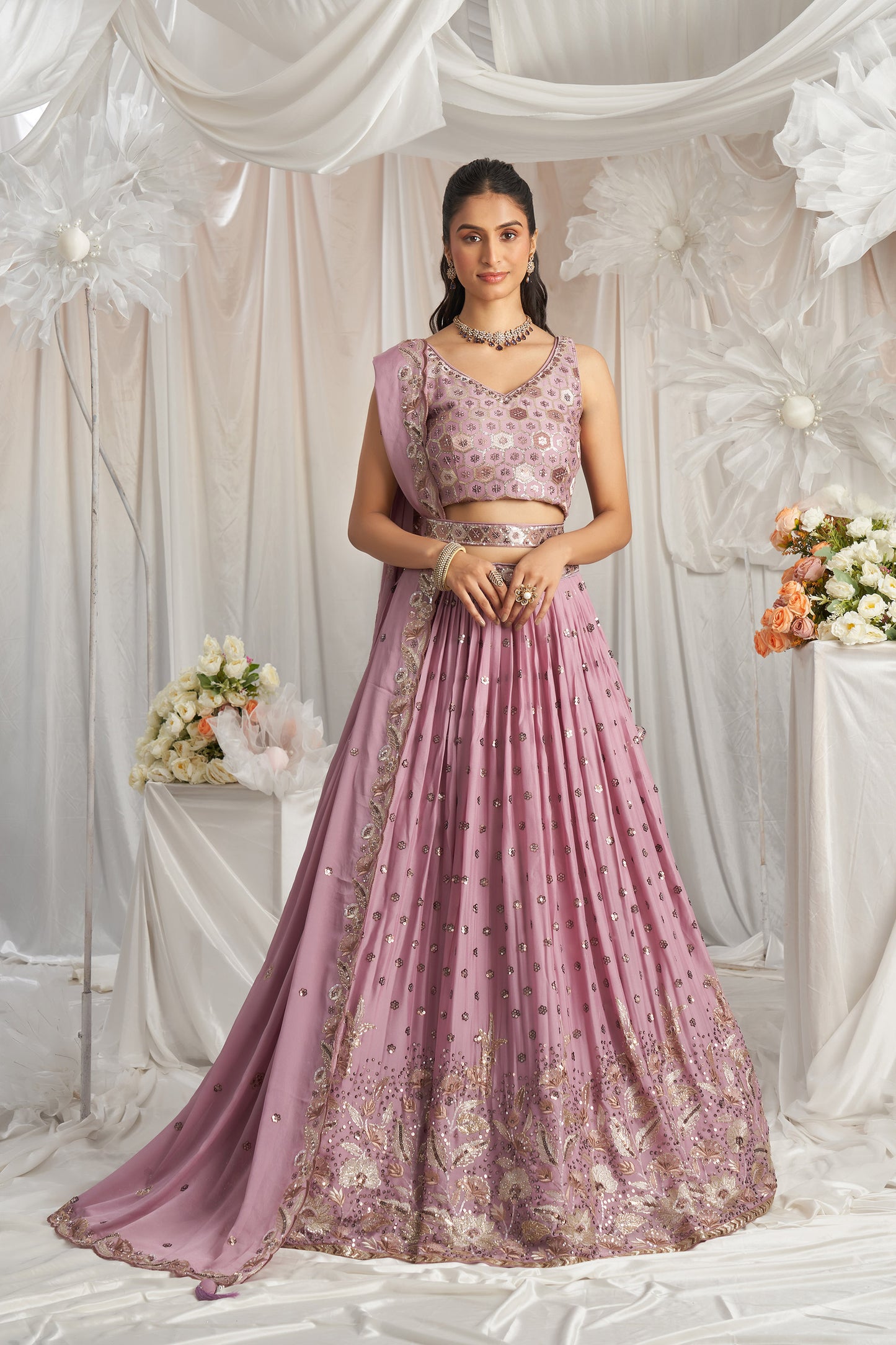 Lavender Georgette Sequin embroidery Engagement Lehenga Choli