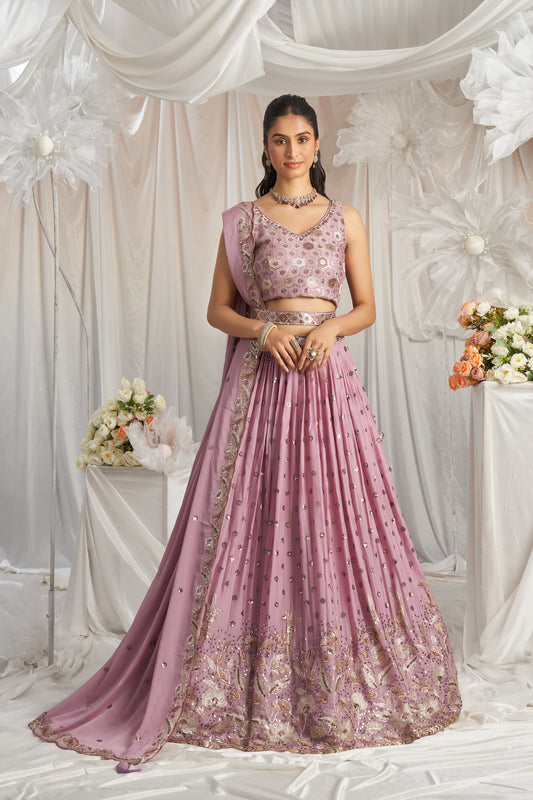 Lavender Georgette Sequin embroidery Engagement Lehenga Choli