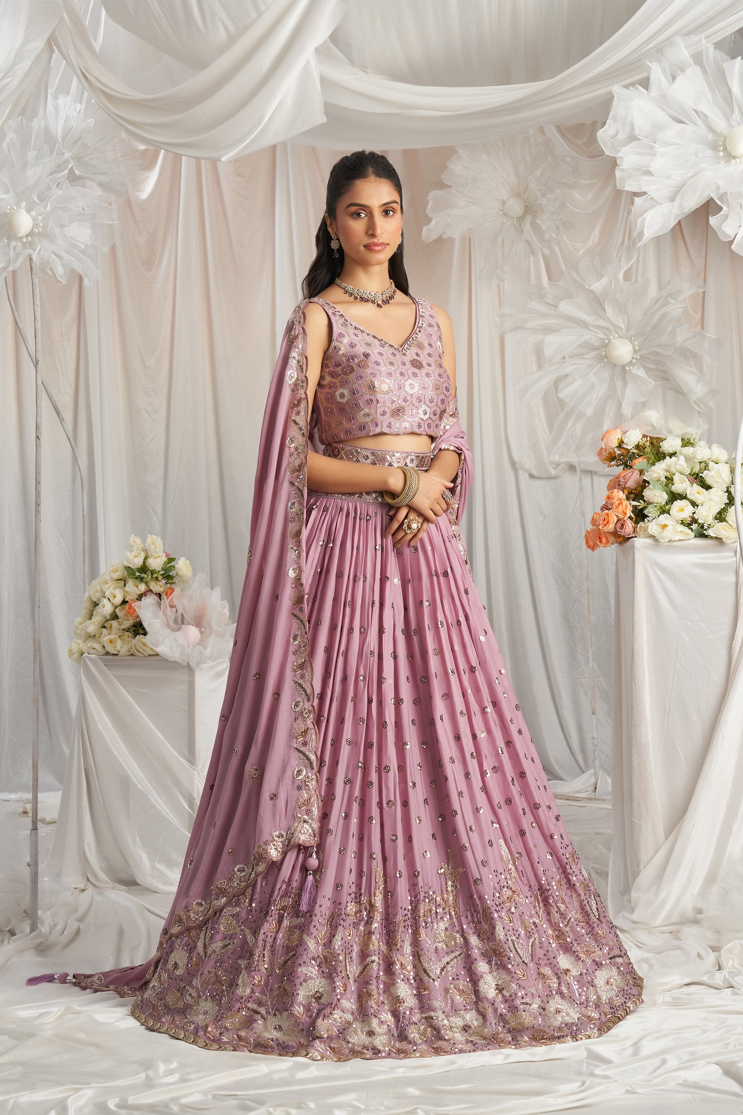 Lavender Georgette Sequin embroidery Engagement Lehenga Choli