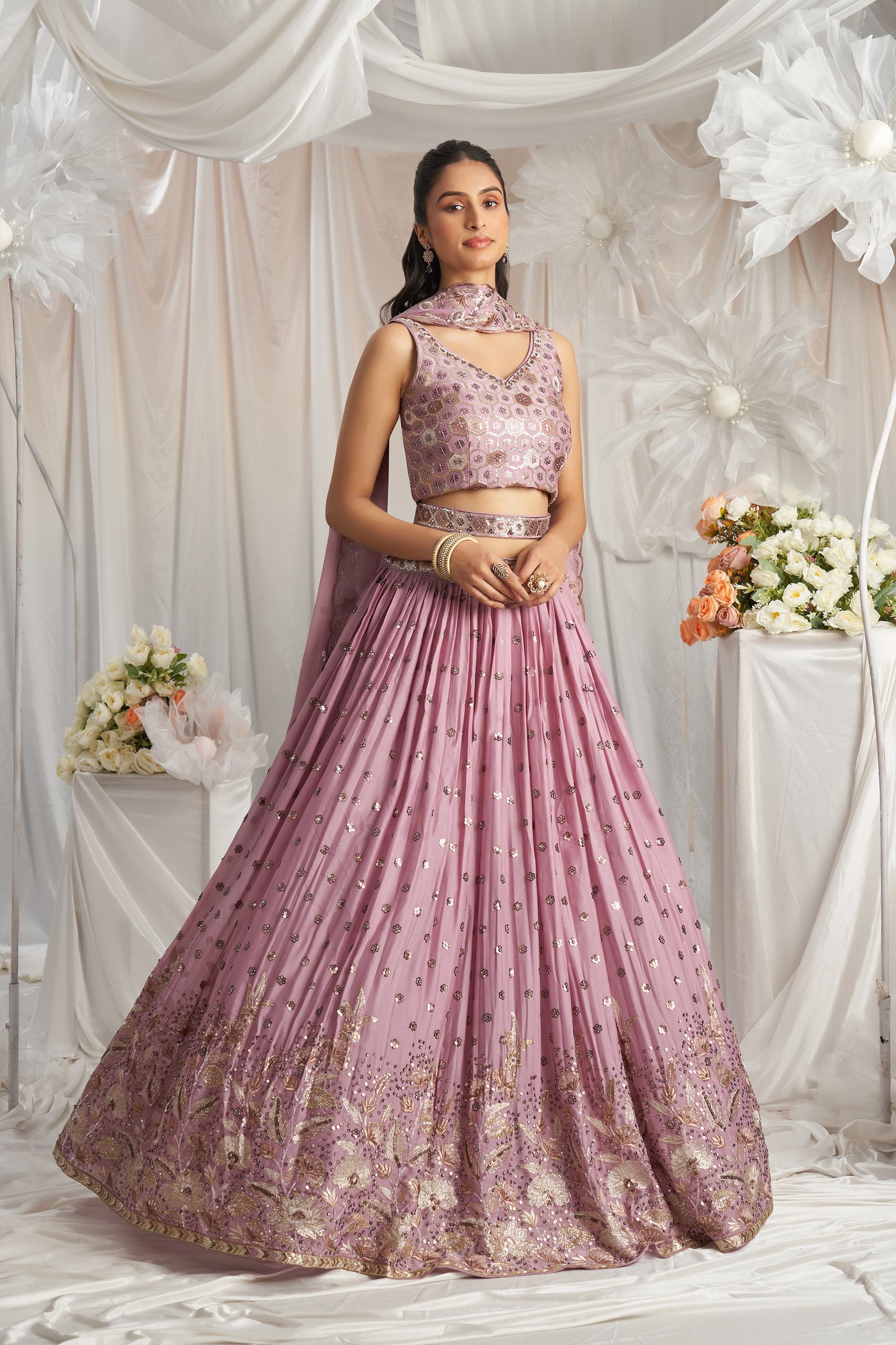 Lavender Georgette Sequin embroidery Engagement Lehenga Choli