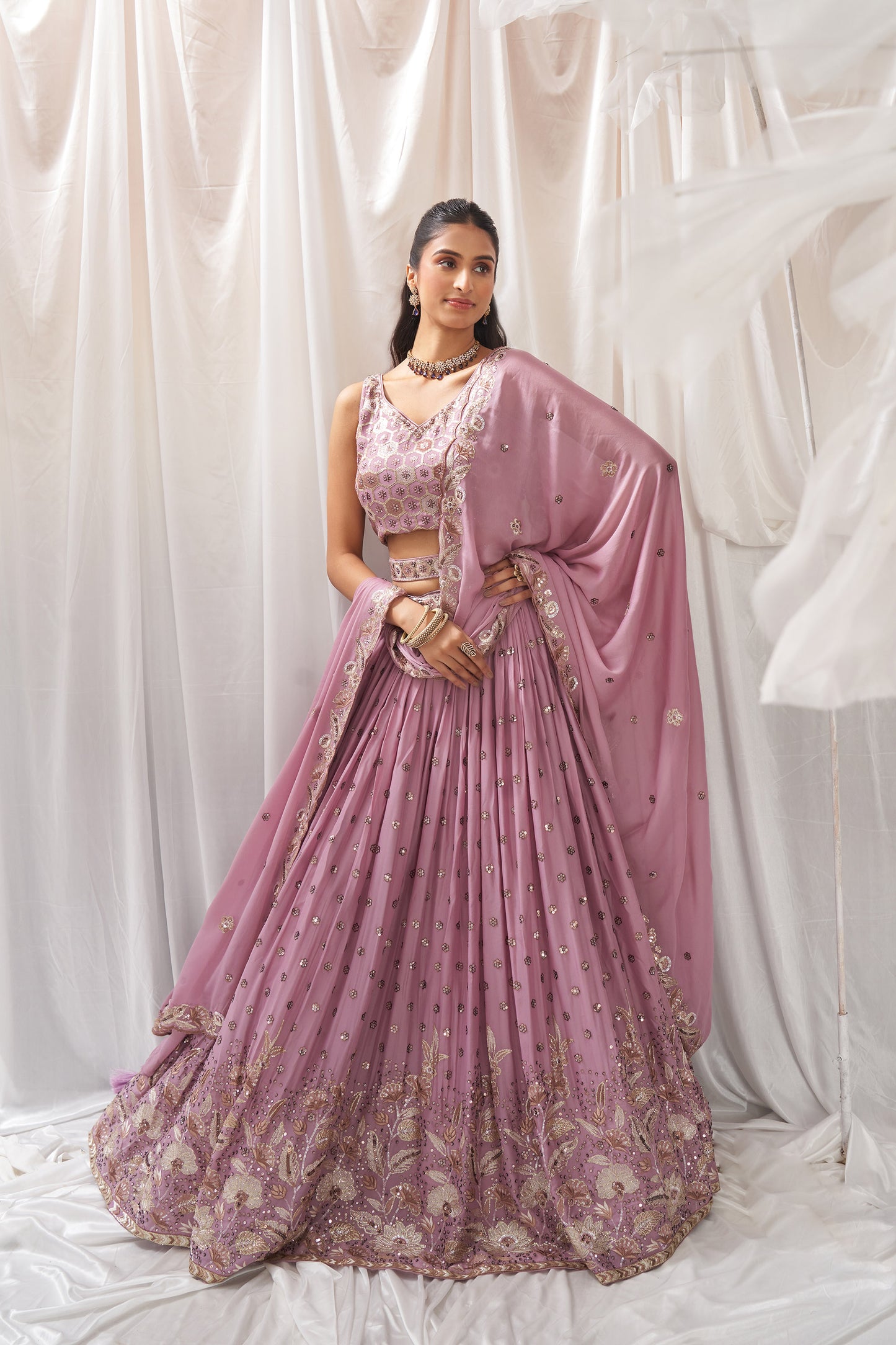 Lavender Georgette Sequin embroidery Engagement Lehenga Choli