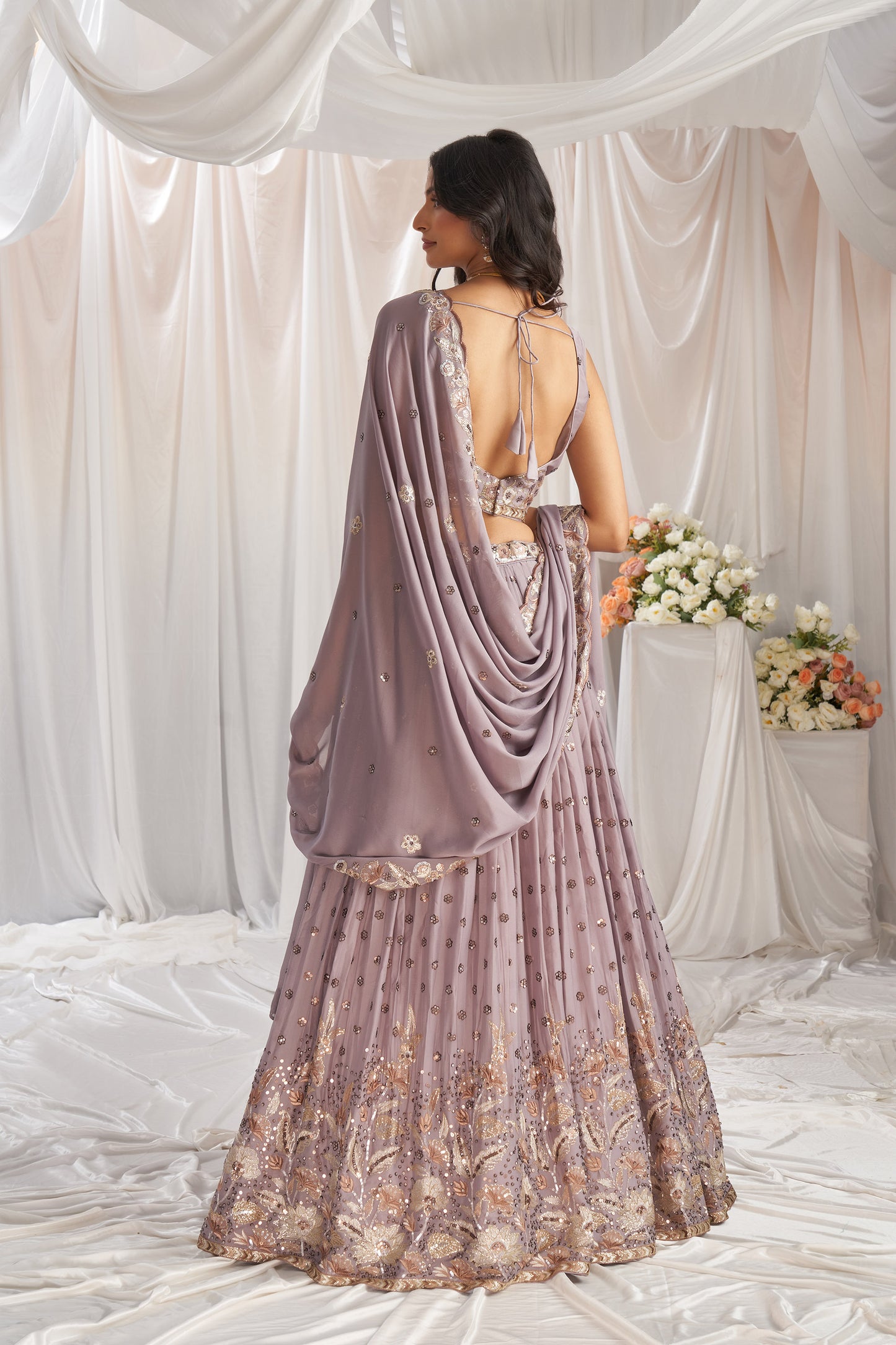 Mauve Georgette Sequin embroidery Engagement Lehenga Choli