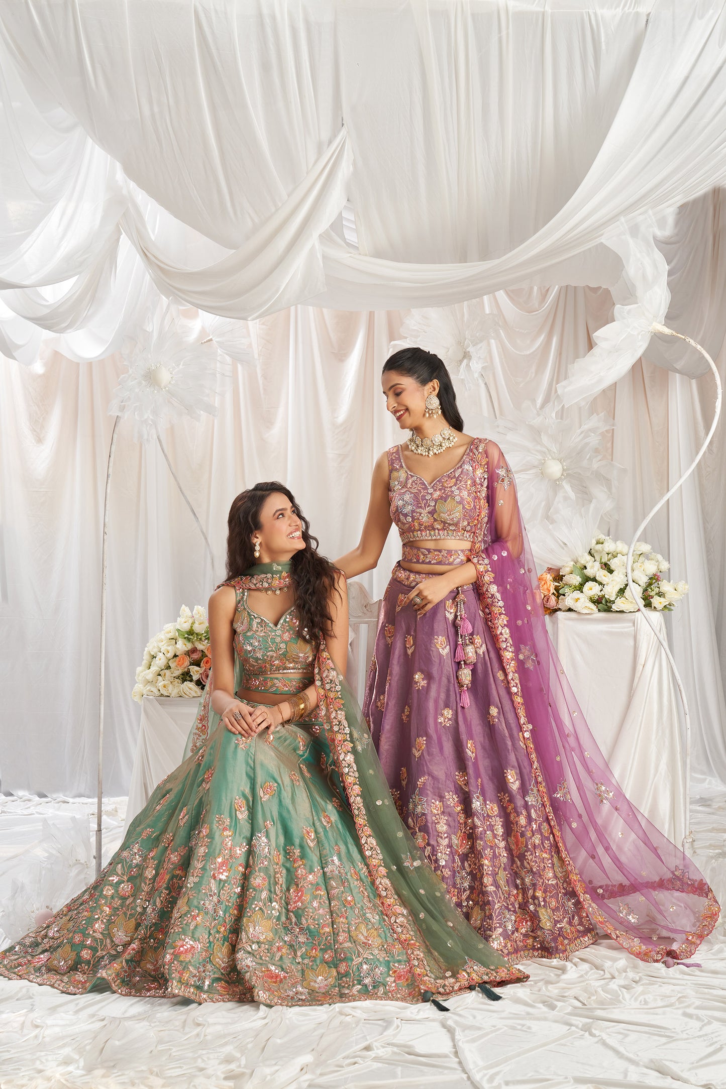 Lavender Organza Sequins embroidery Engagement Lehenga Choli