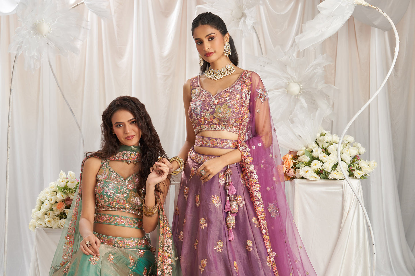 Lavender Organza Sequins embroidery Engagement Lehenga Choli