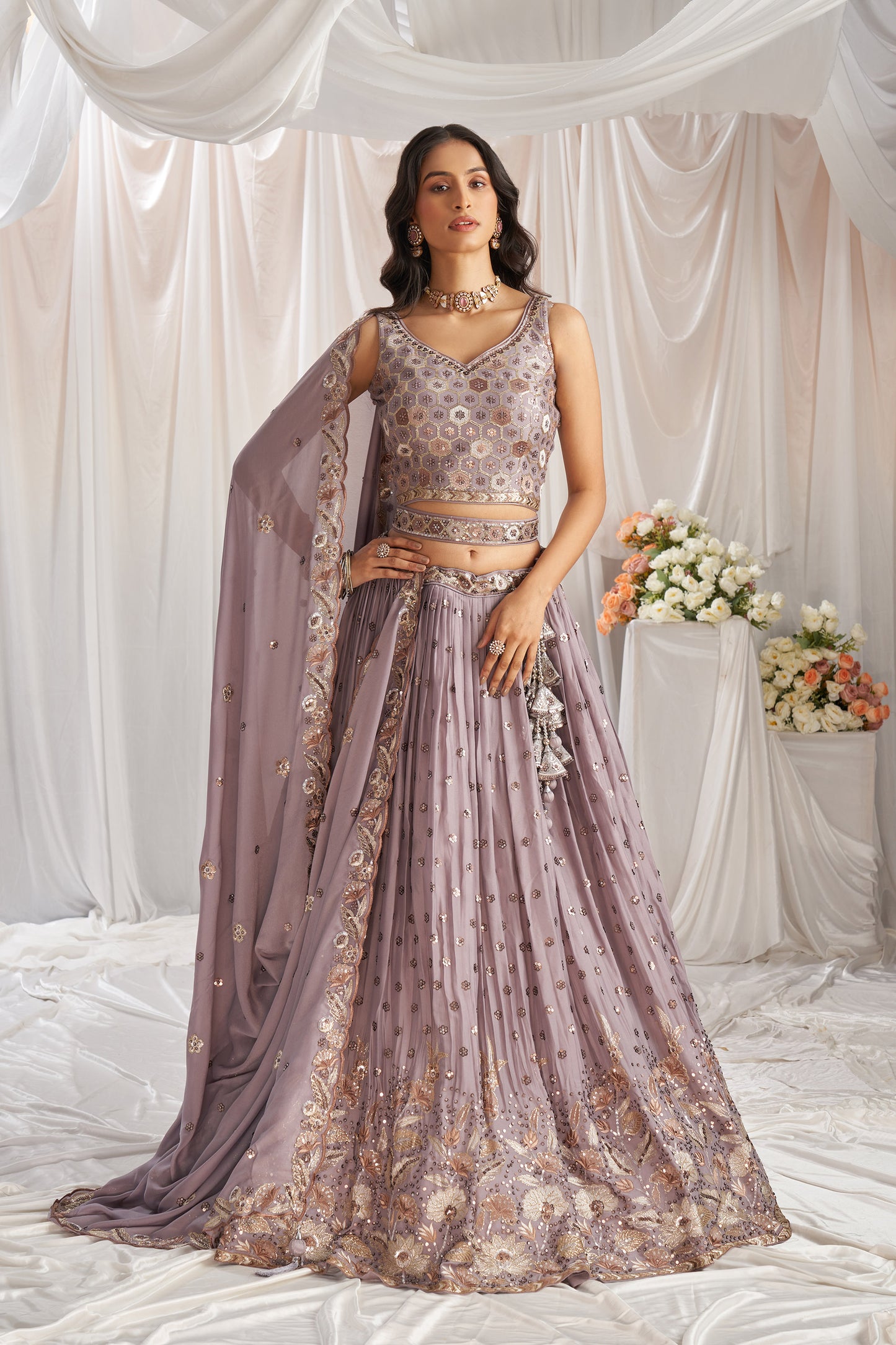 Mauve Georgette Sequin embroidery Engagement Lehenga Choli