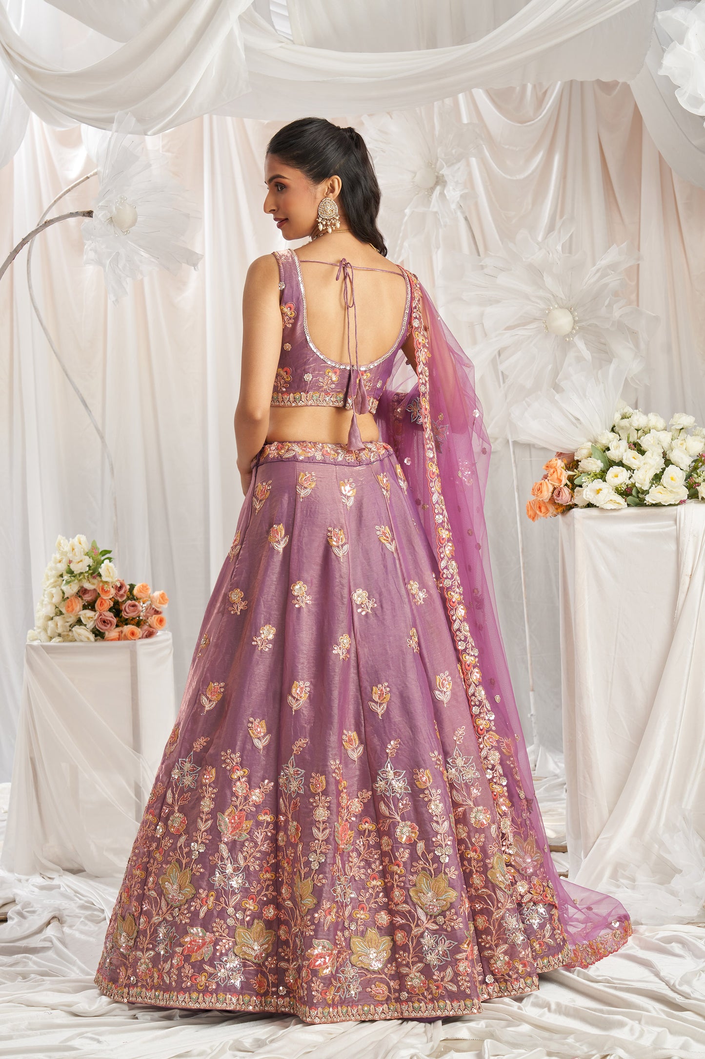 Lavender Organza Sequins embroidery Engagement Lehenga Choli