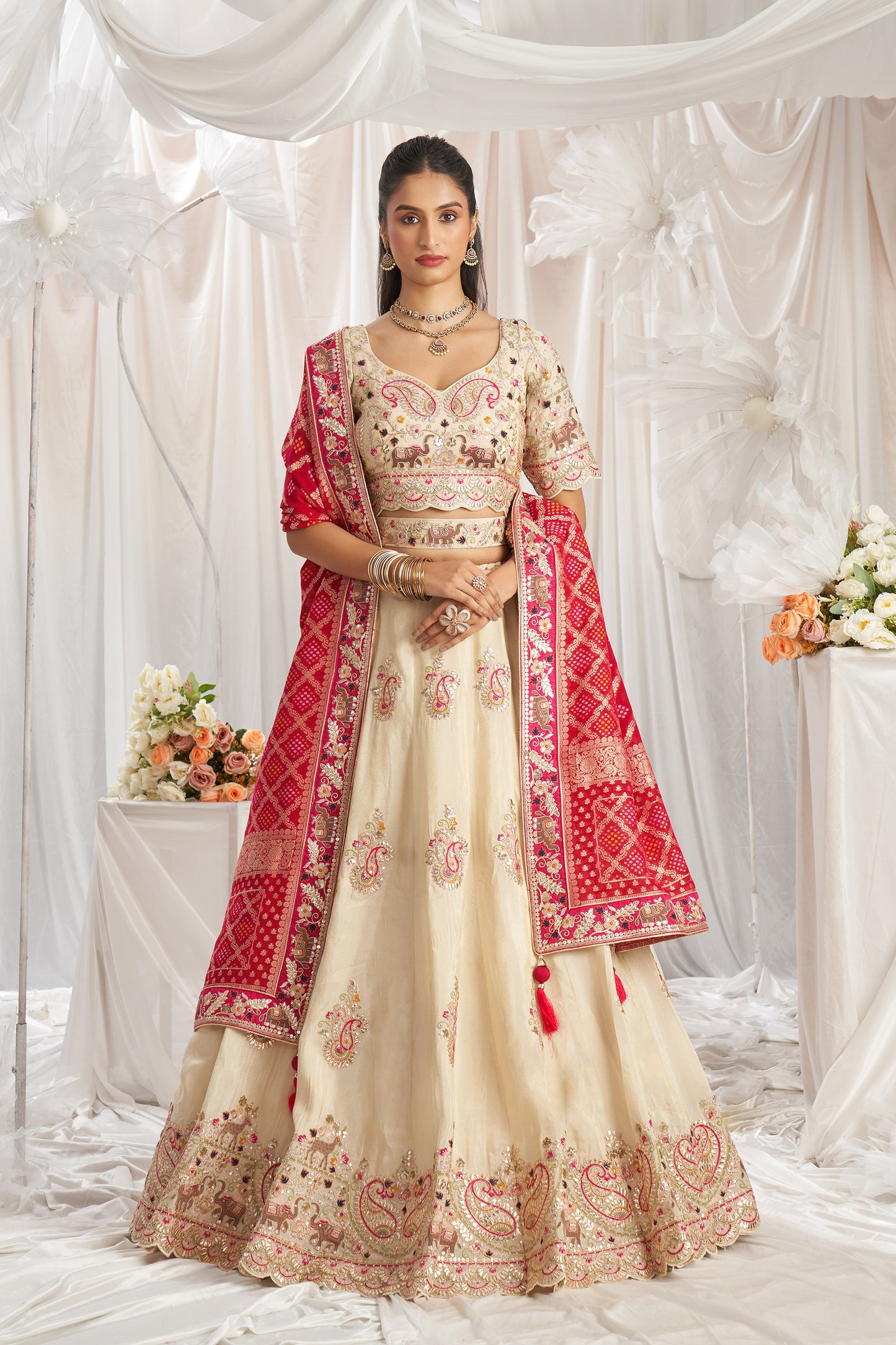 Pink Tissue and Gotapatti embroidery Engagement Lehenga Choli