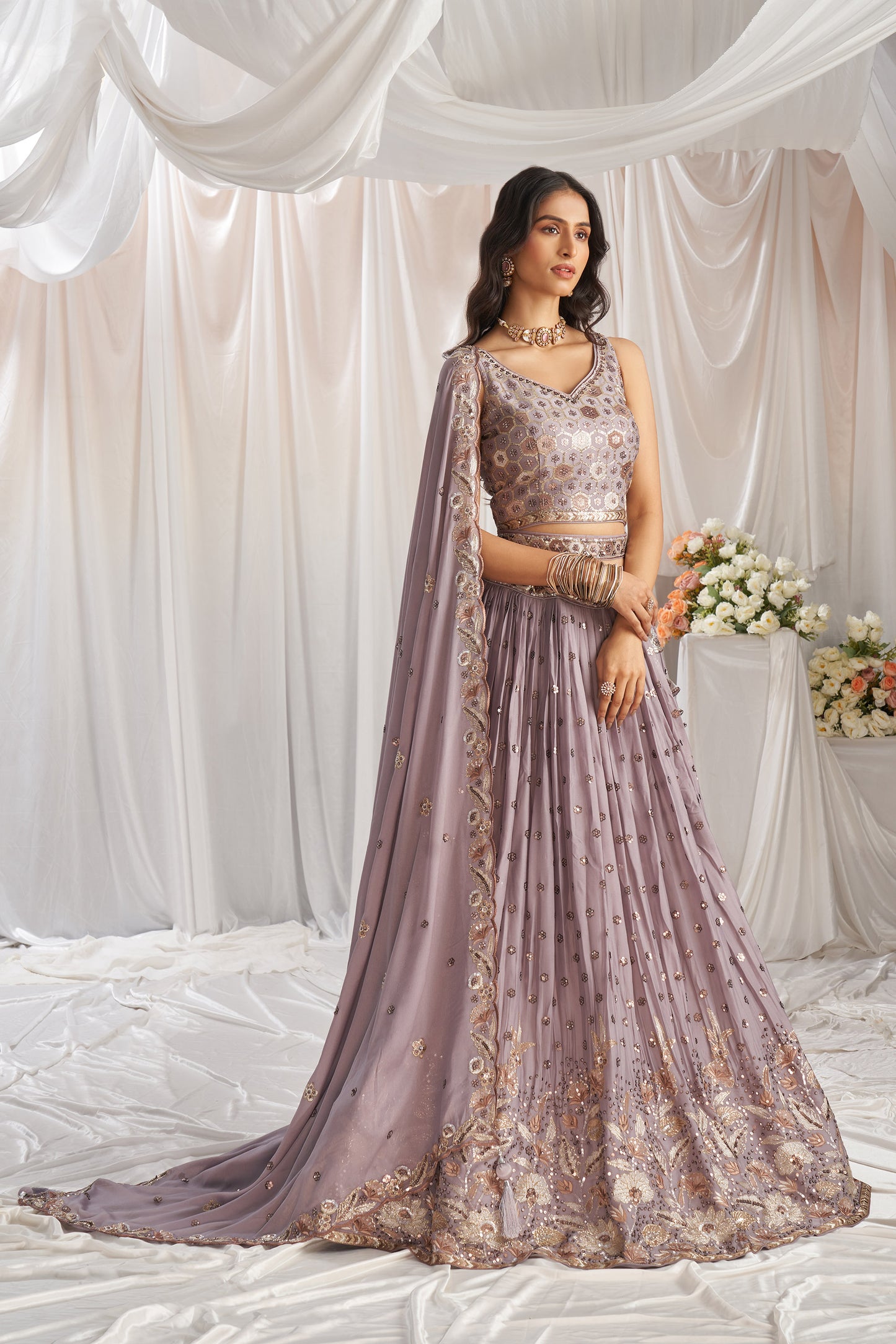 Mauve Georgette Sequin embroidery Engagement Lehenga Choli