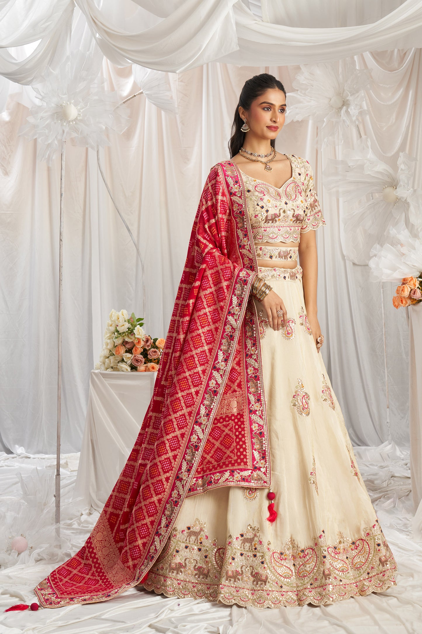 Pink Tissue and Gotapatti embroidery Engagement Lehenga Choli