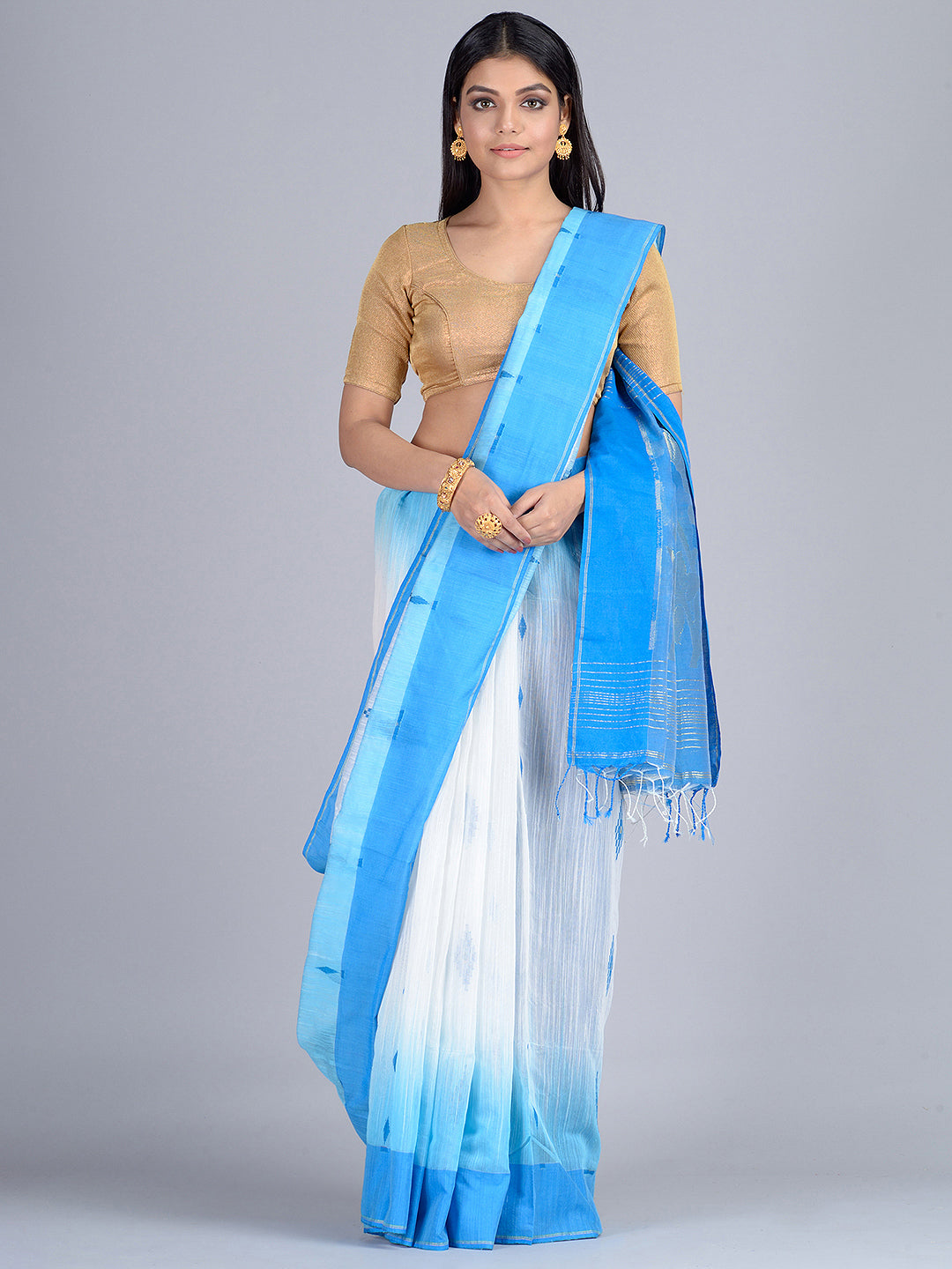 Blue & White Saree