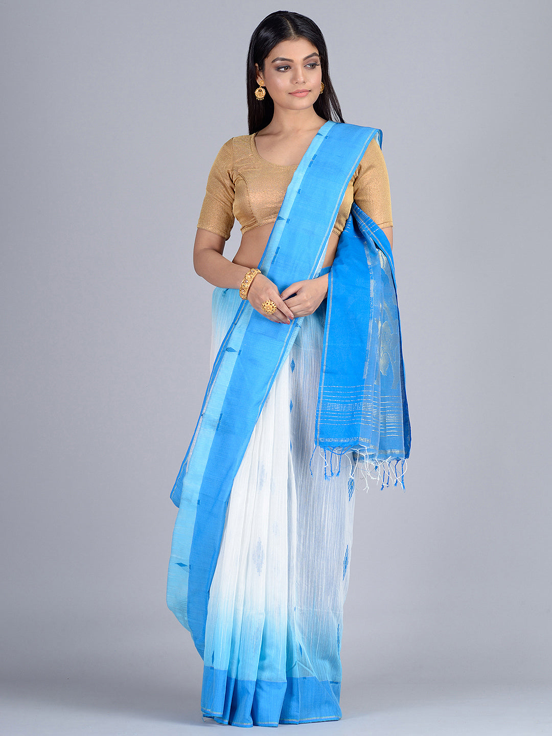 Blue & White Saree