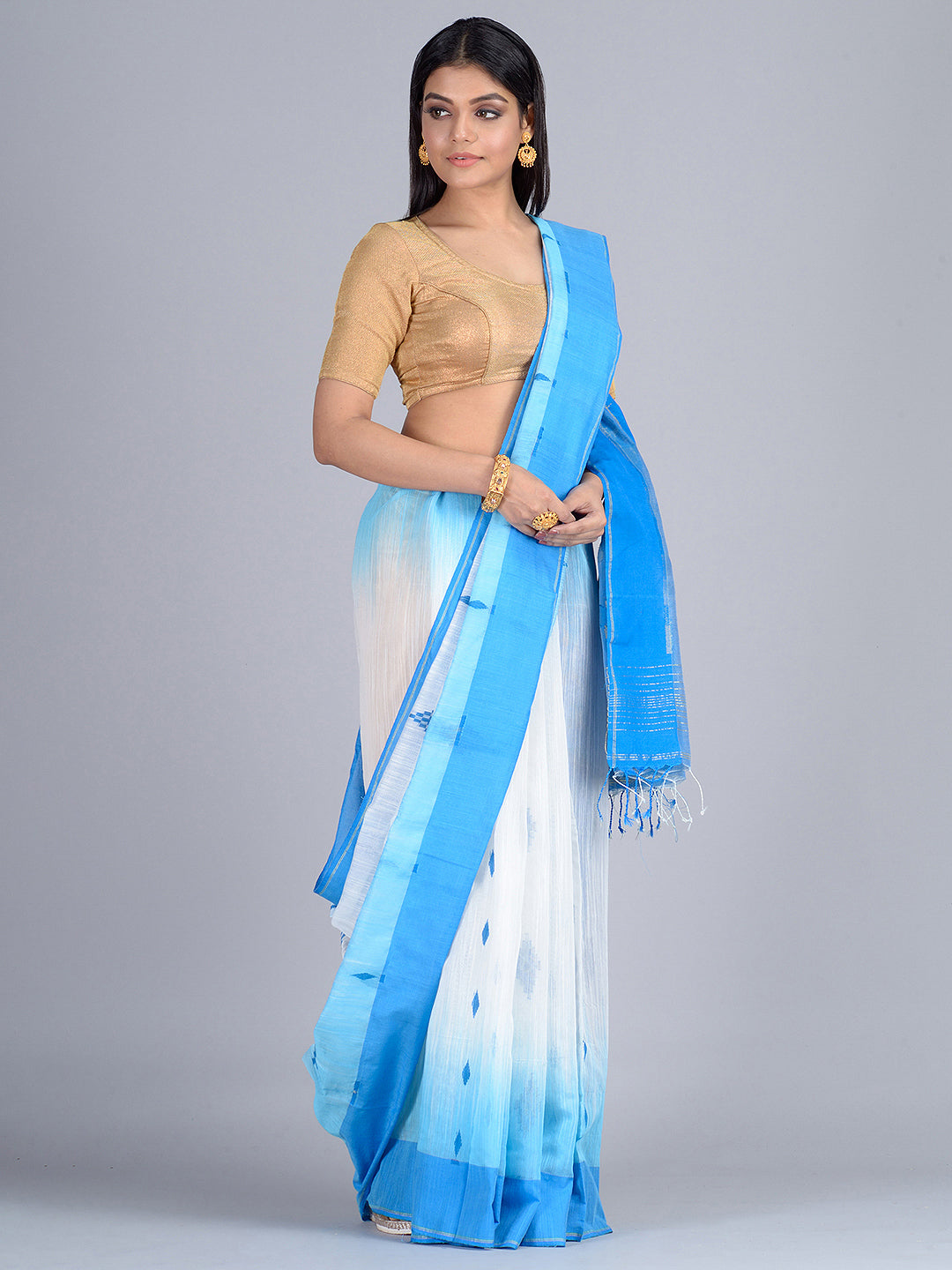 Blue & White Saree