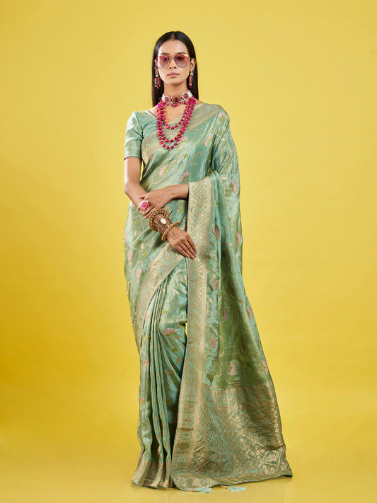 Green Gold Jaal Tissue Saree