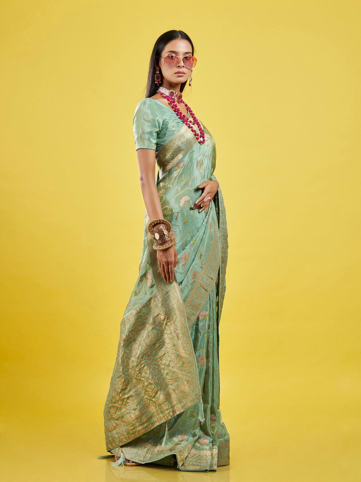 Green Gold Jaal Tissue Saree