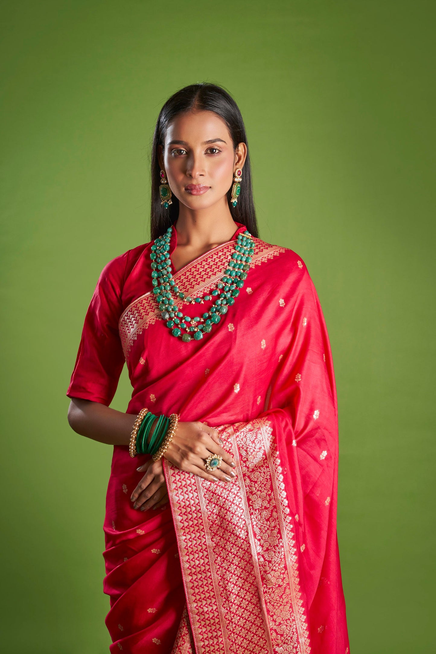 Red Organza Shimmer Khaddi Saree