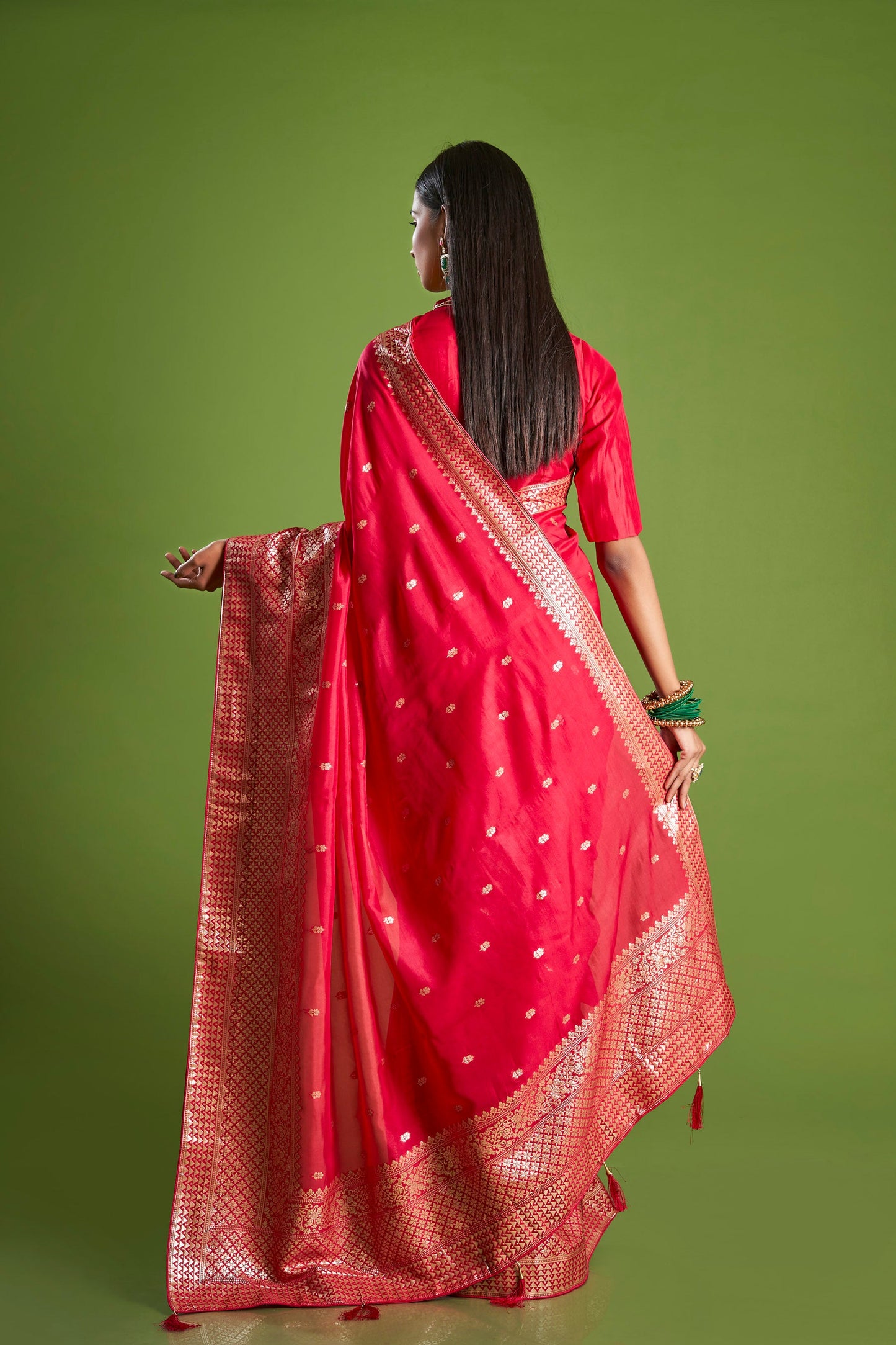 Red Organza Shimmer Khaddi Saree