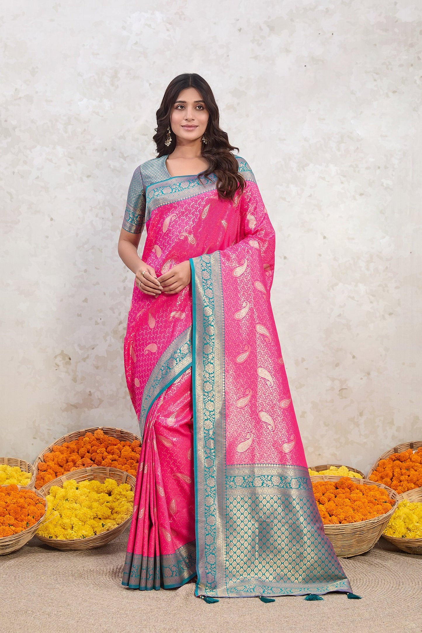 Pink Zari Kanjivaram Silk Saree