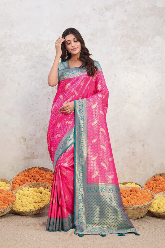 Pink Zari Kanjivaram Silk Saree