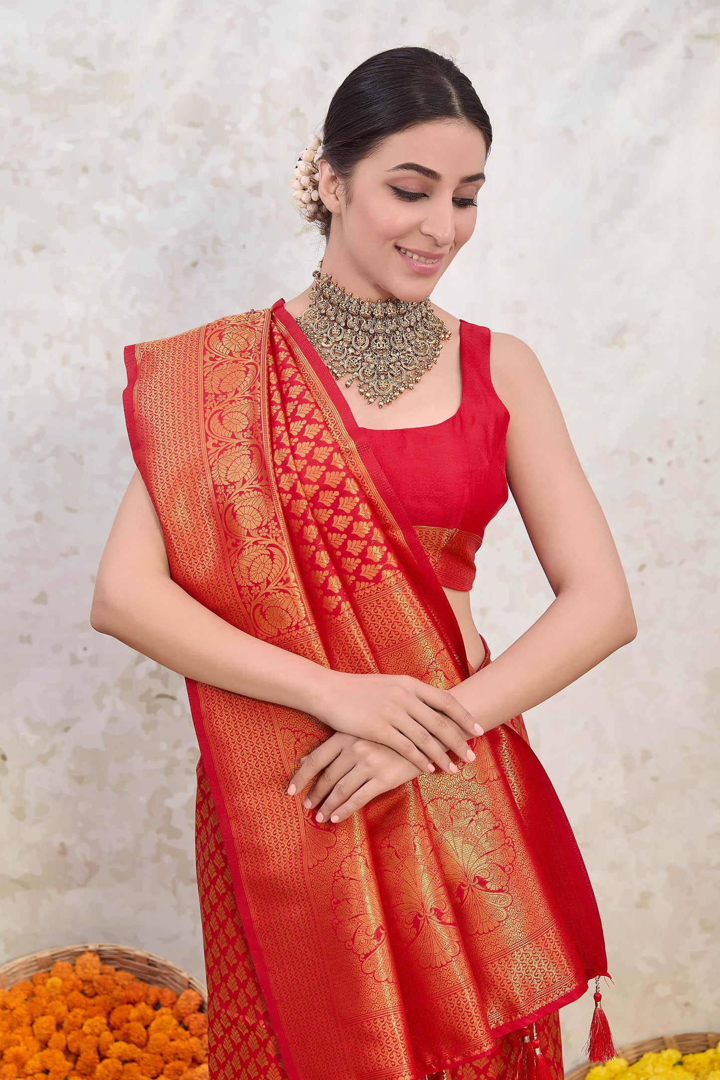 Red Zari Viscose Kanjivaram Silk Saree