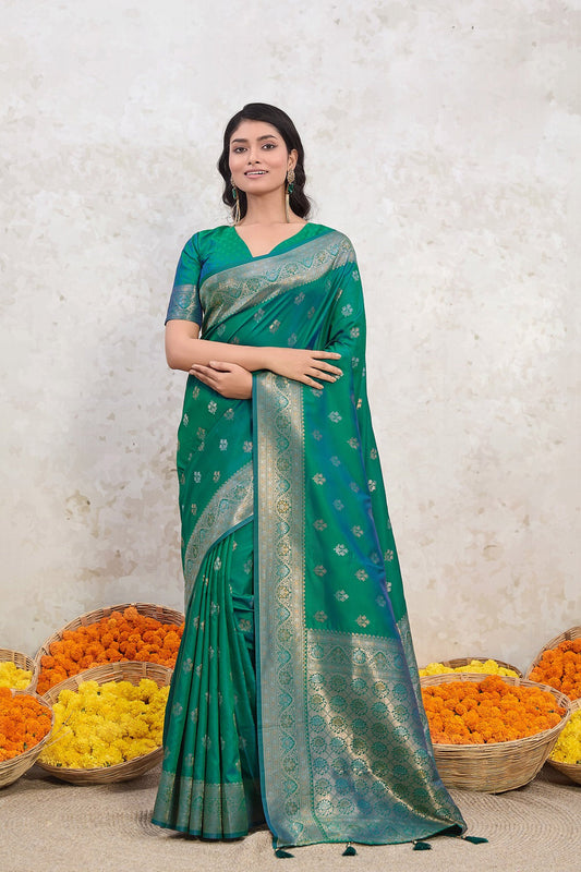 Green Zari Woven Viscose Silk Saree