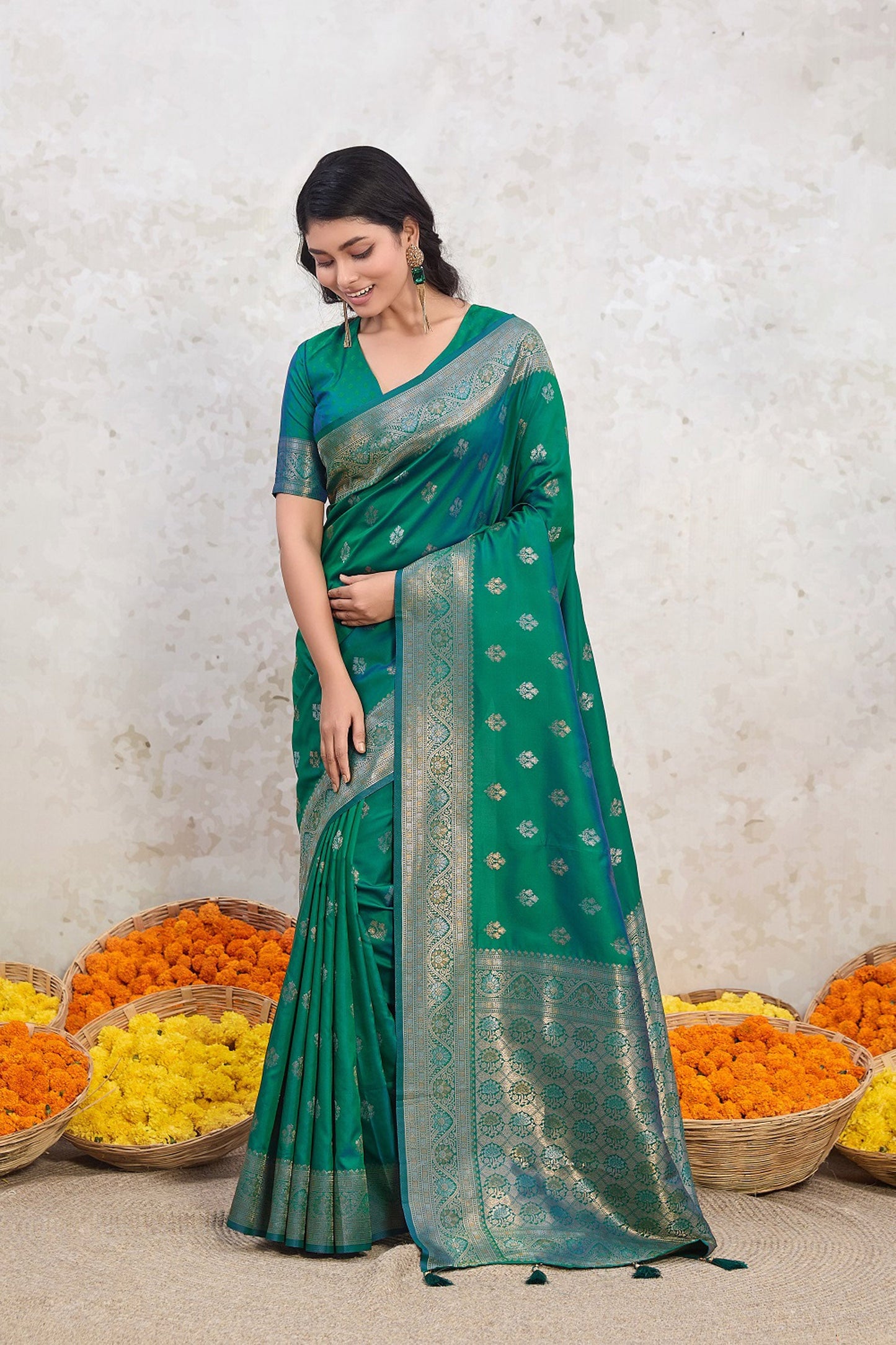 Green Zari Woven Viscose Silk Saree