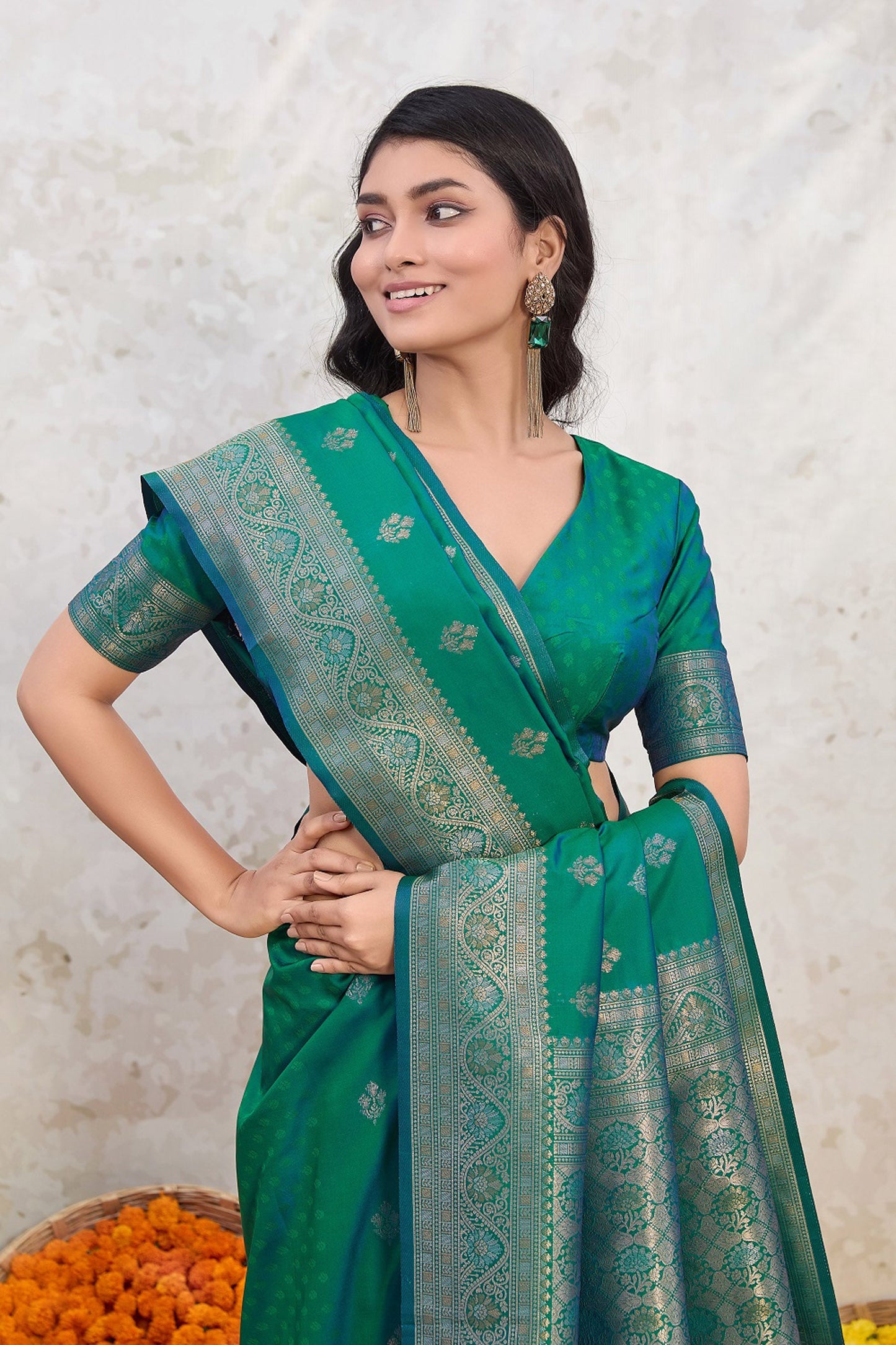 Green Zari Woven Viscose Silk Saree