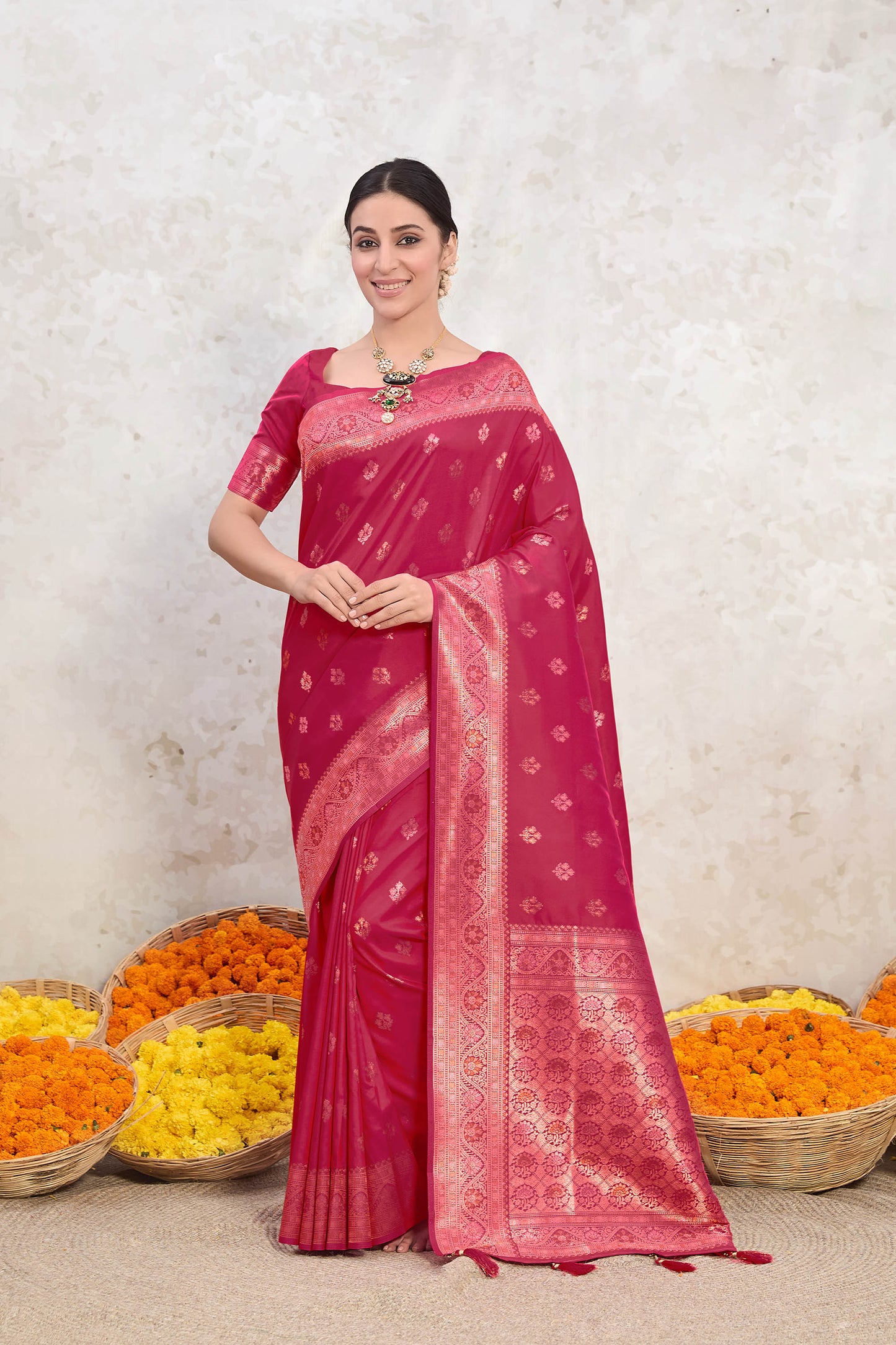 Pink Zari Viscose Ishkiya Silk Saree