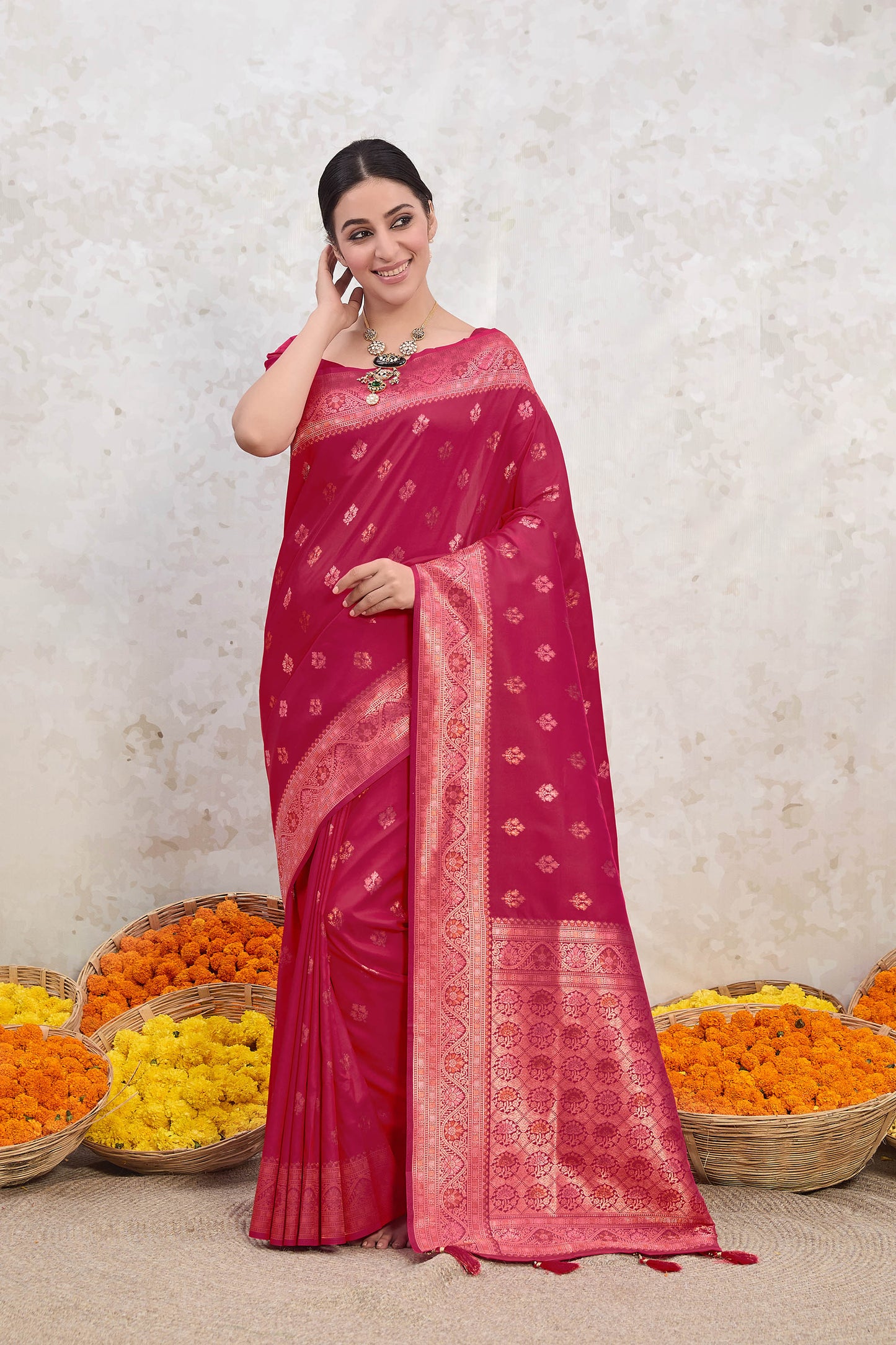 Pink Zari Viscose Ishkiya Silk Saree