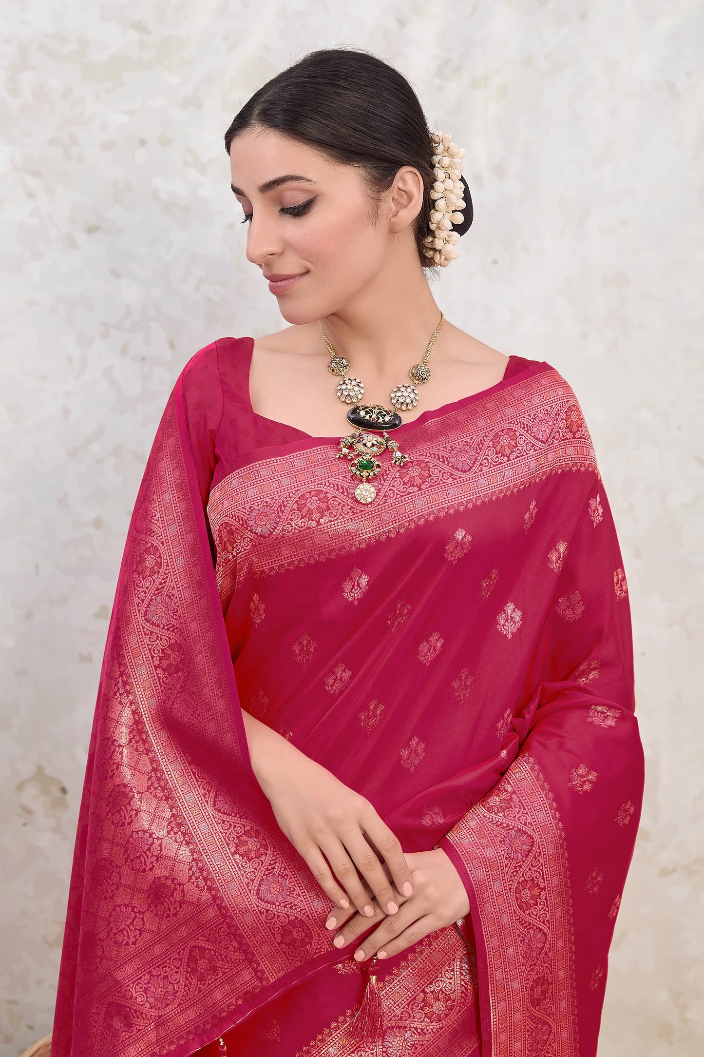 Pink Zari Viscose Ishkiya Silk Saree