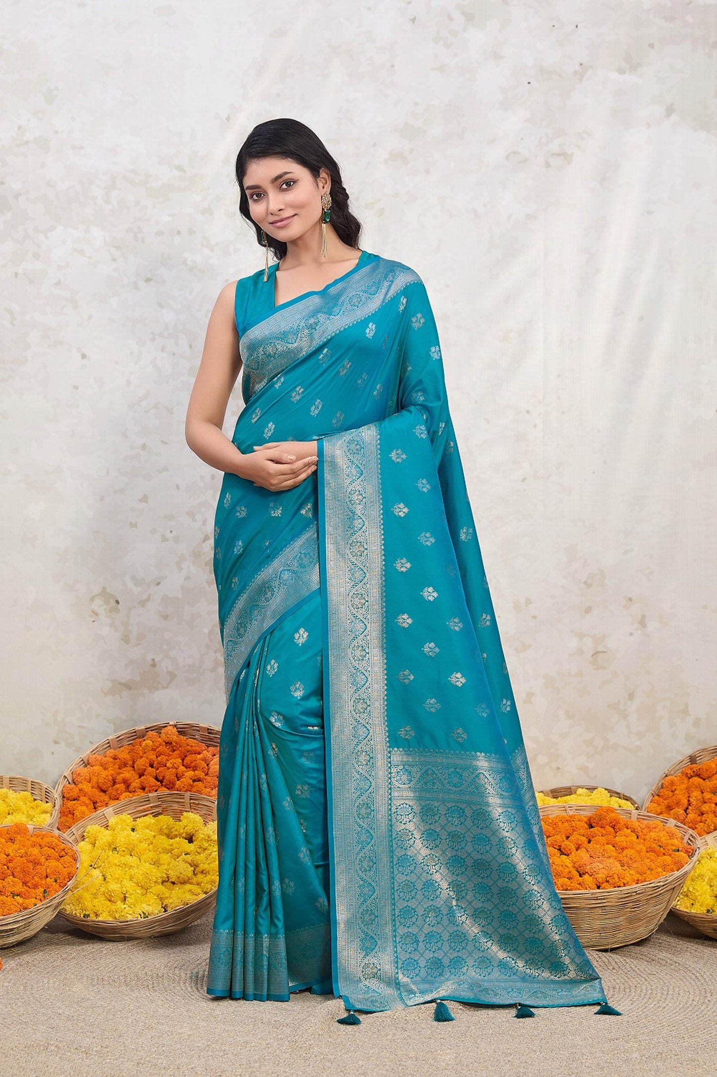 Blue Zari Woven Viscose Silk Saree