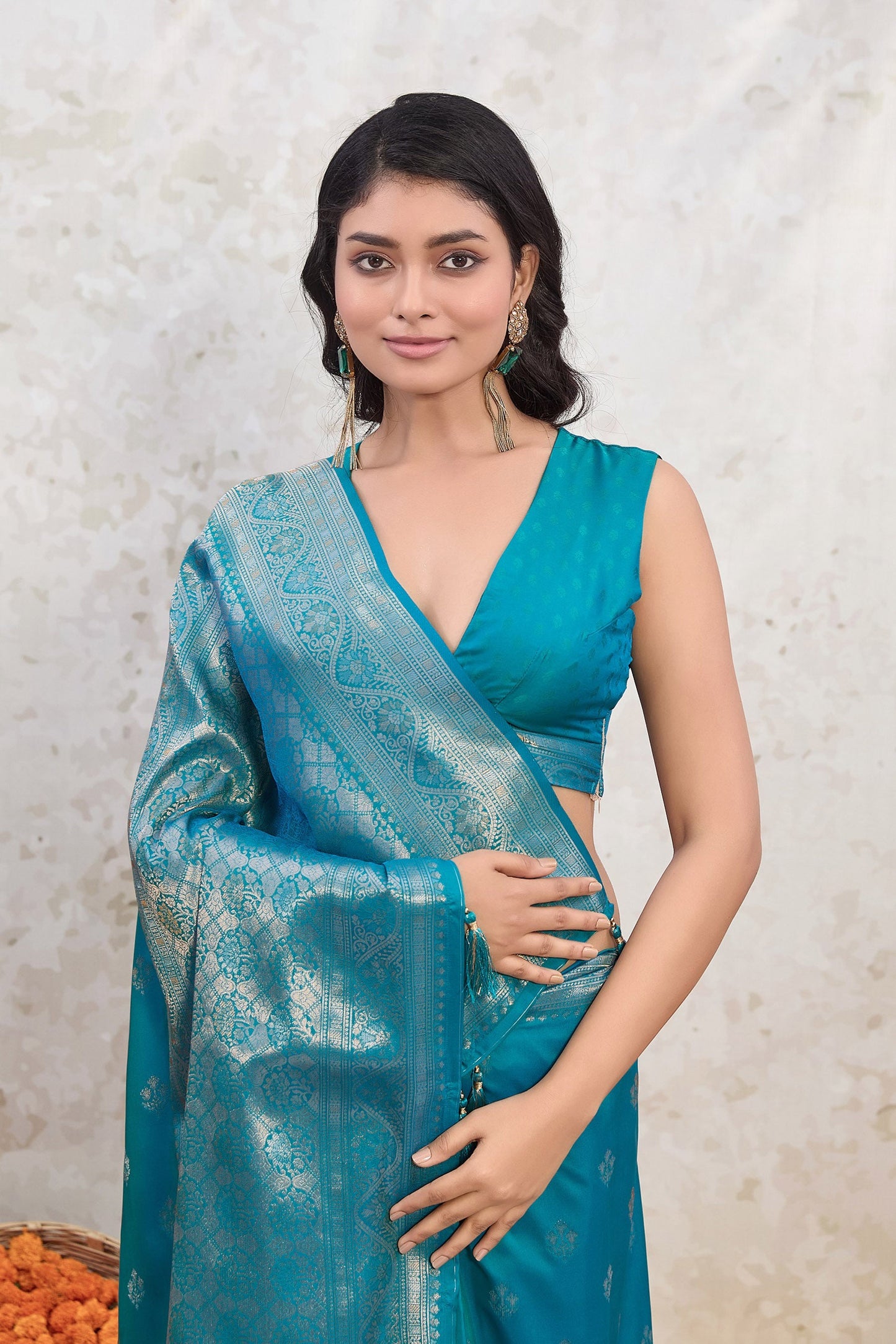 Blue Zari Woven Viscose Silk Saree