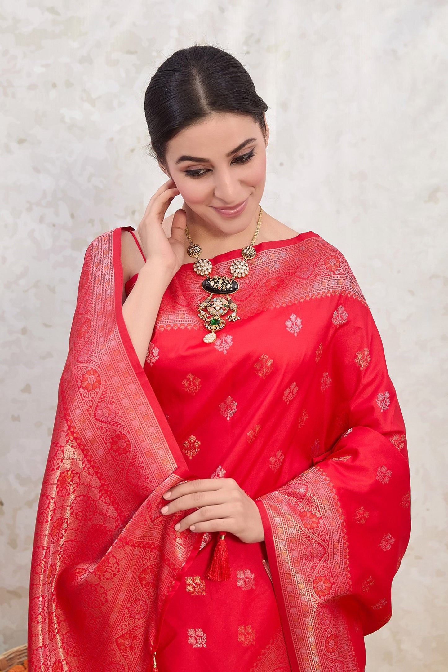 Red Zari Woven Viscose Silk Saree