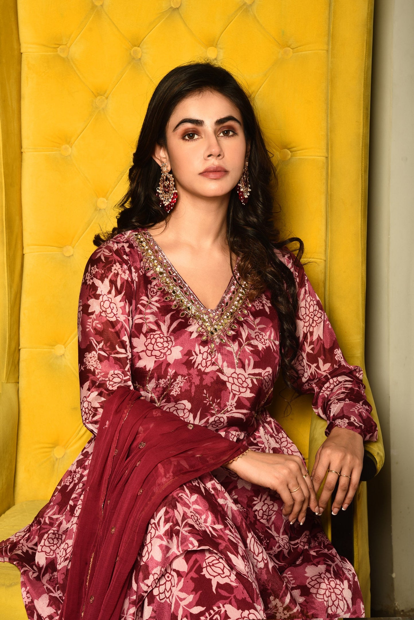 Maroon Elegance Printed Sharara set with Embroidery