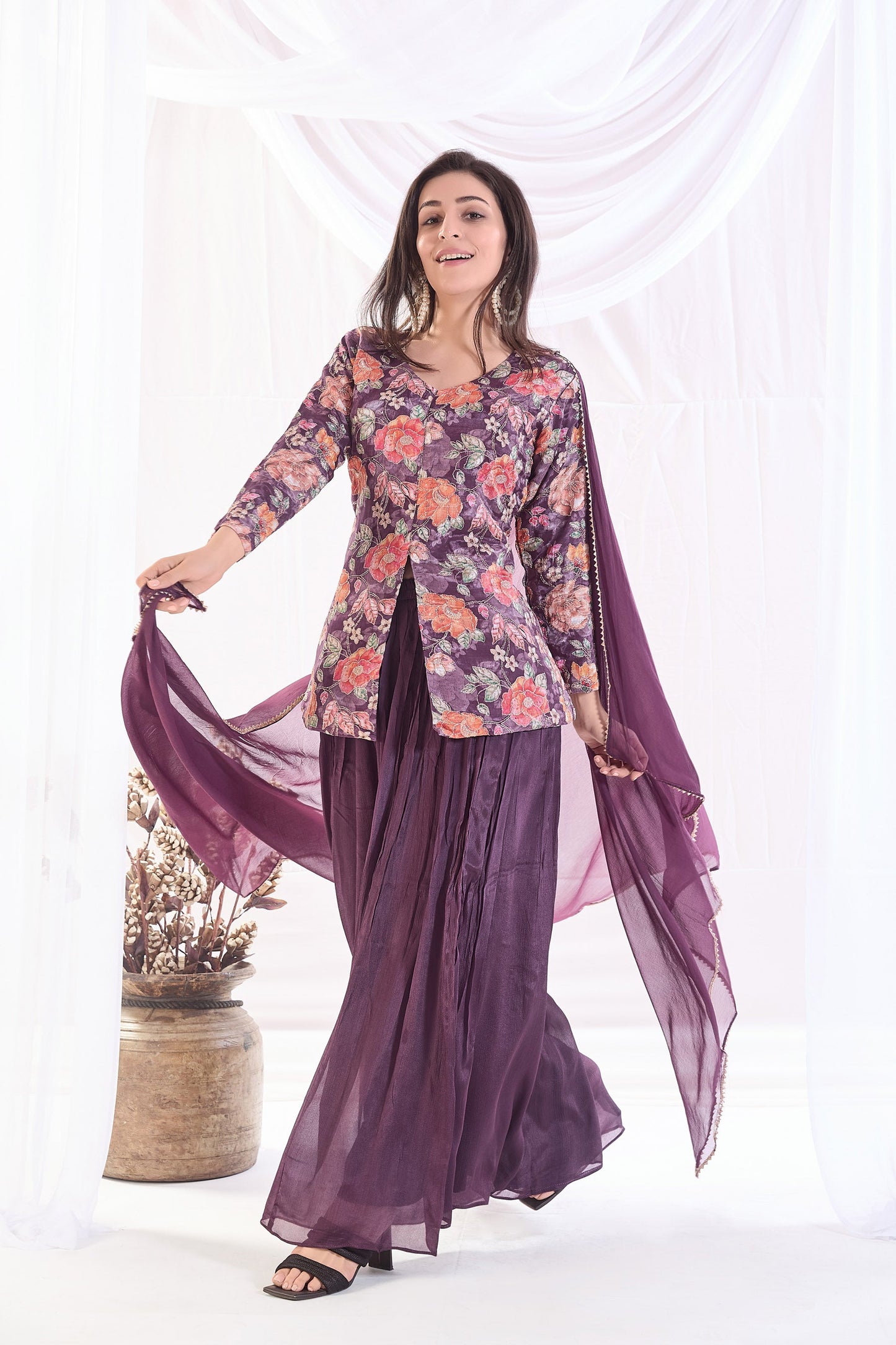 Gulnaz Crepe Printed Sharara set with Embroidery