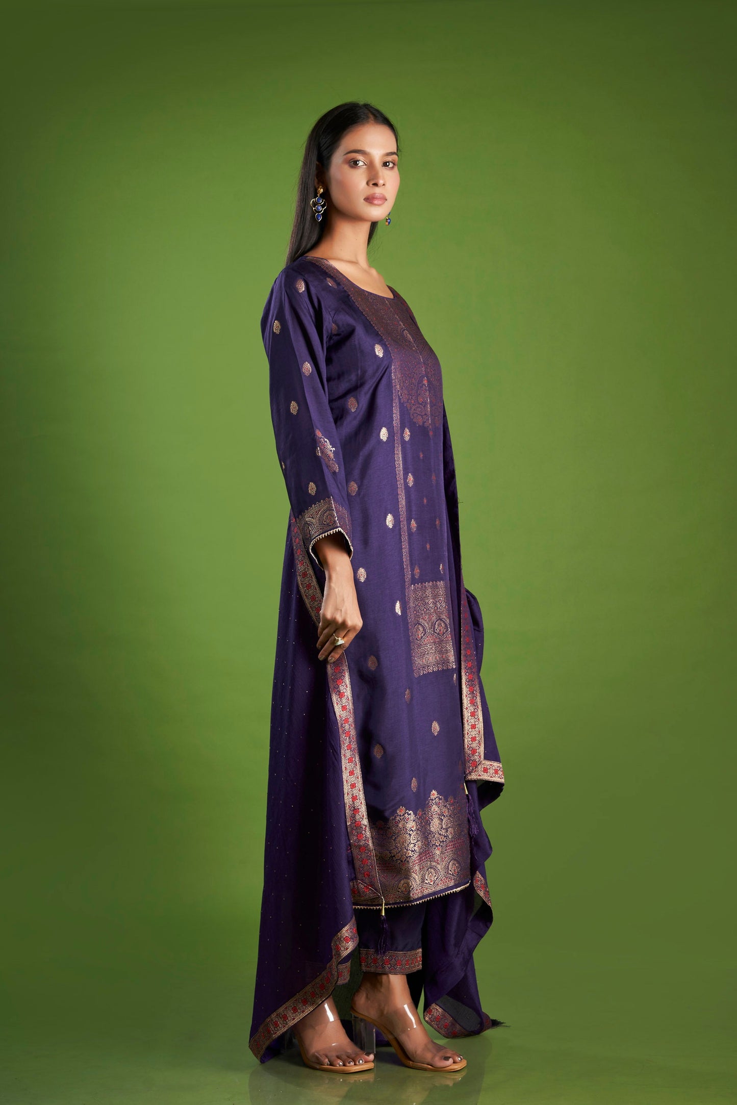 Rajwada Jacquard Embroidered Dola Silk Kurta Set