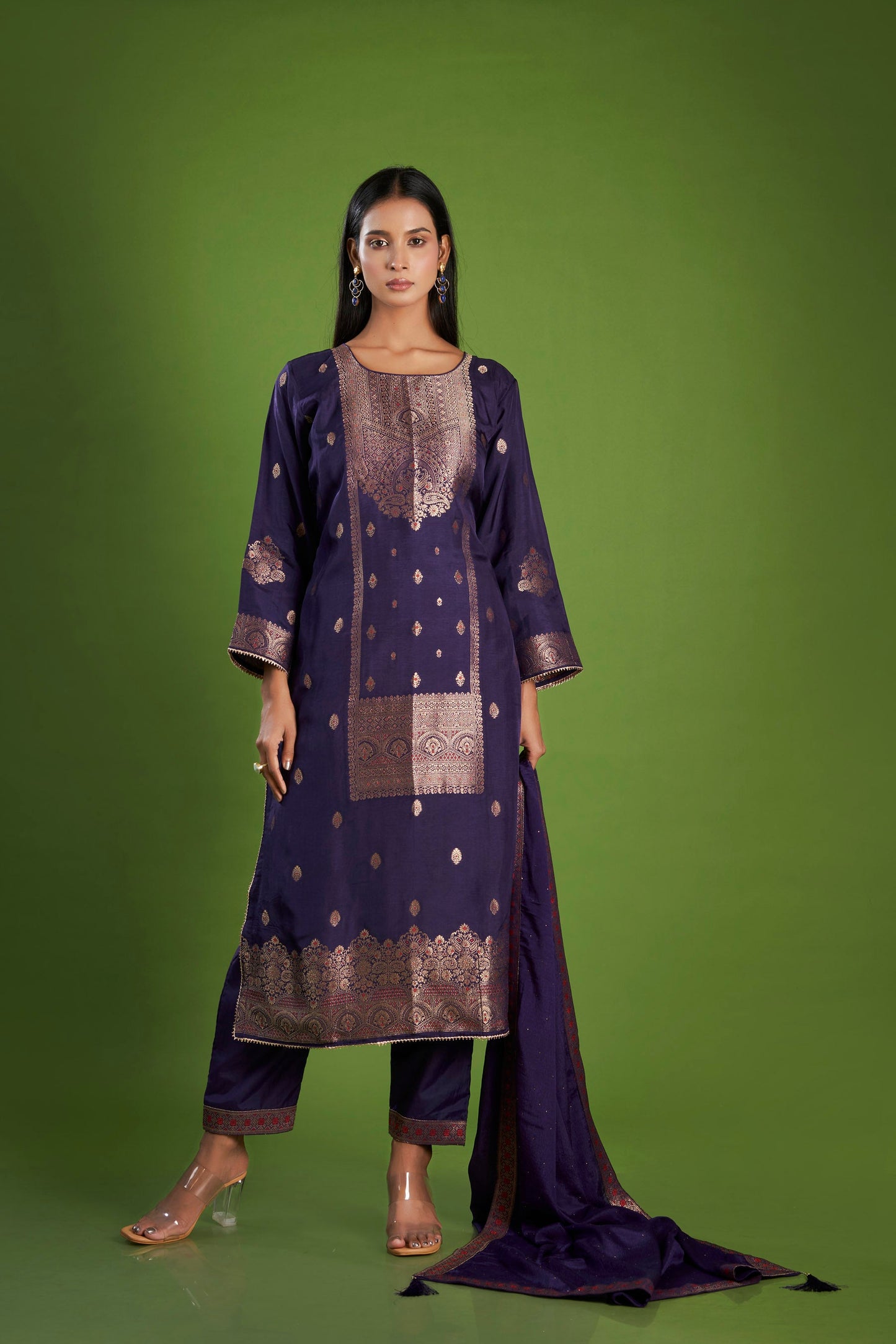 Rajwada Jacquard Embroidered Dola Silk Kurta Set