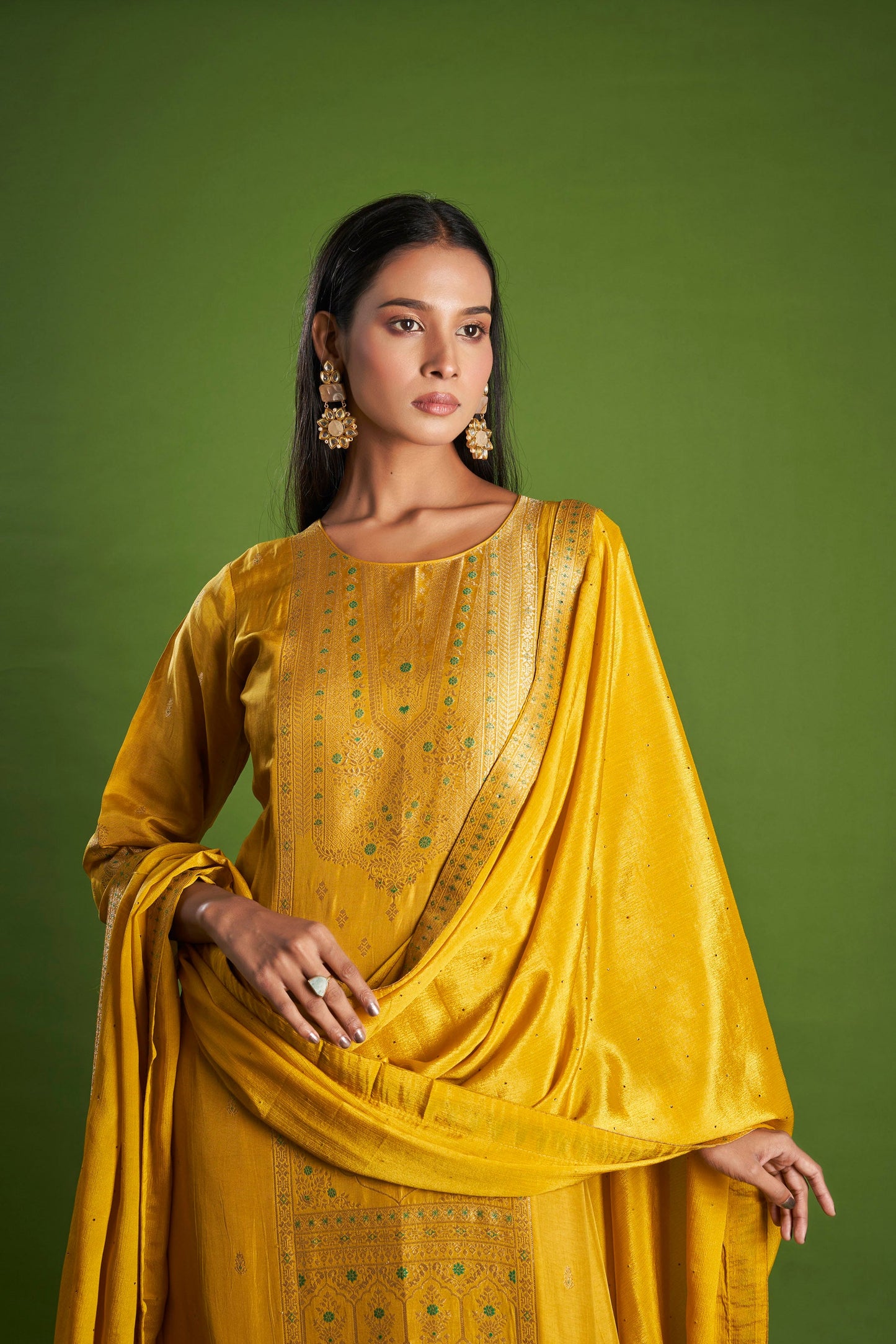 Kanak Yellow Jacquard Kurta Set