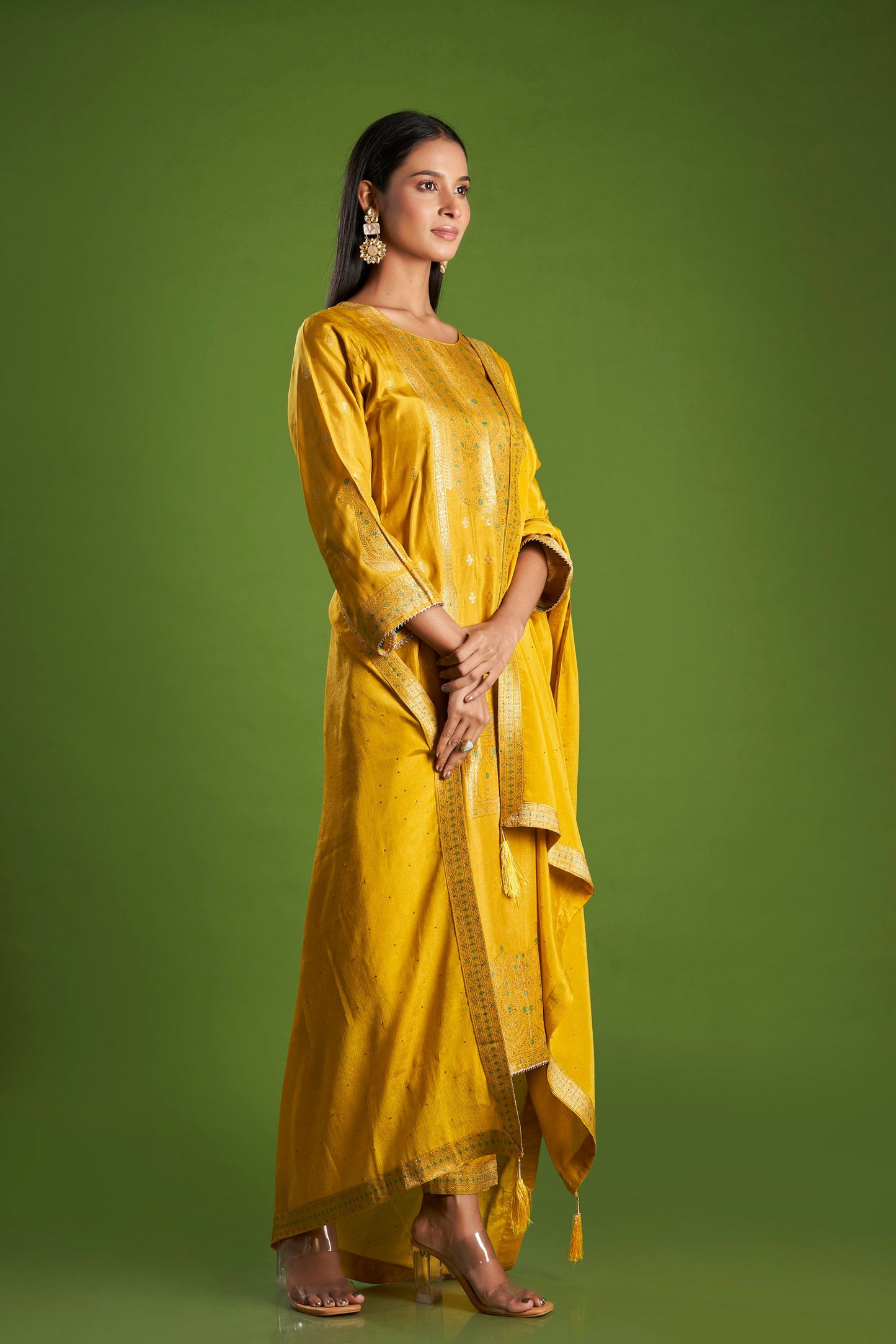 Kanak Yellow Jacquard Kurta Set