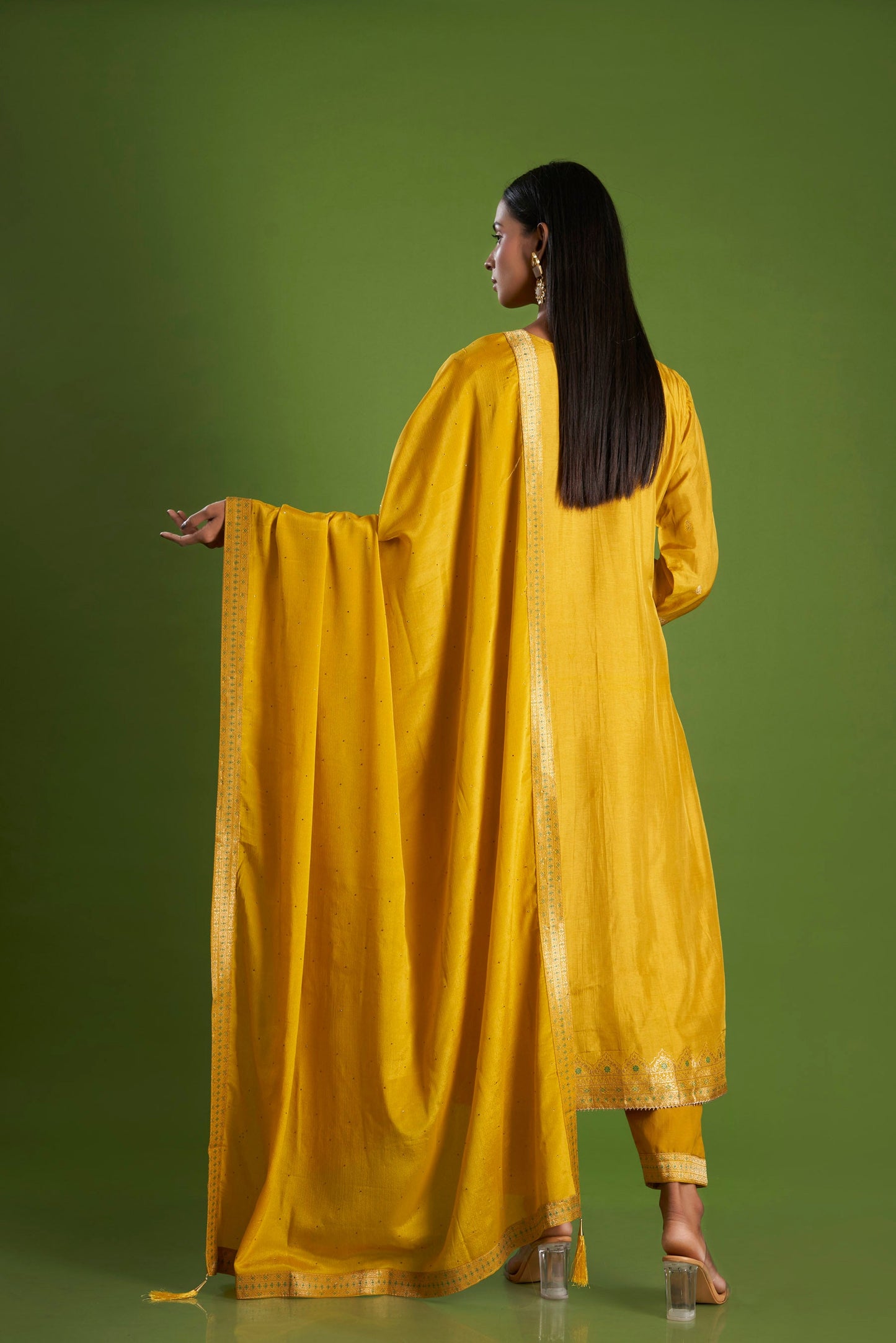 Kanak Yellow Jacquard Kurta Set