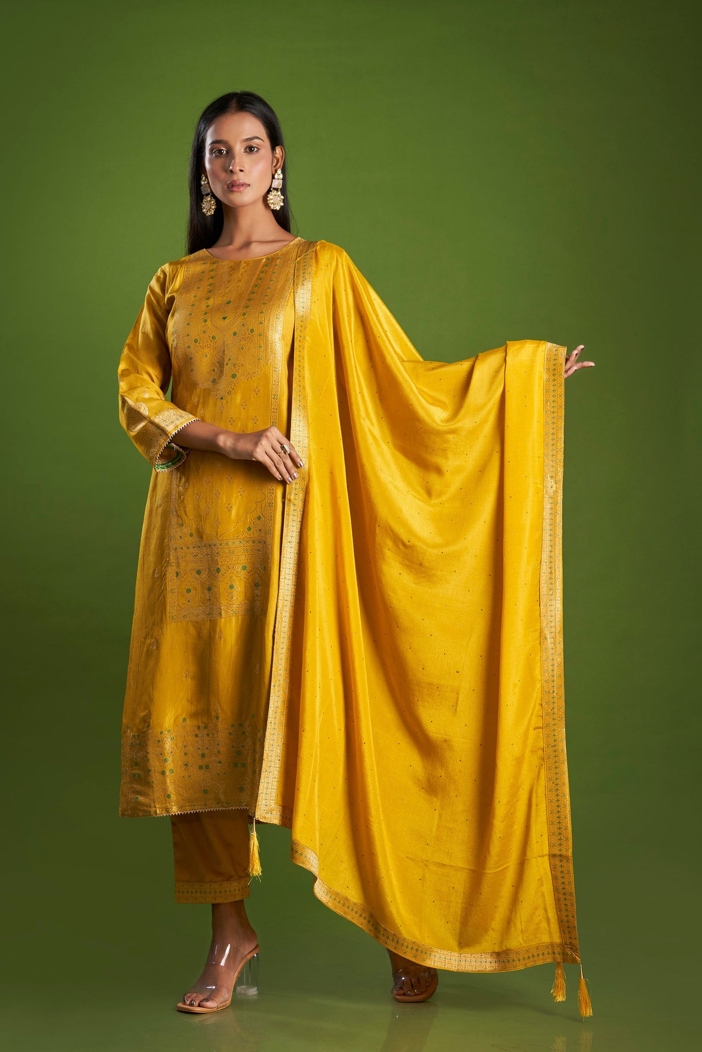 Kanak Yellow Jacquard Kurta Set